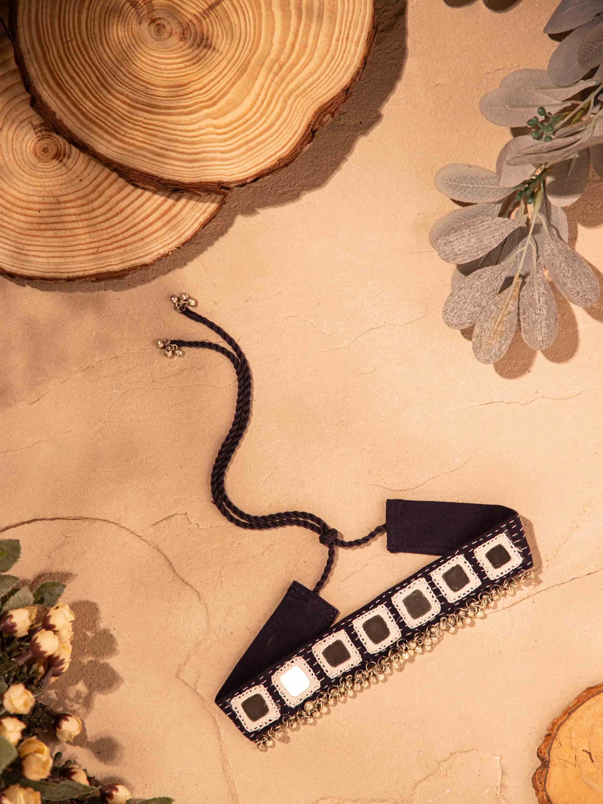 Side view of Lambani choker showcasing detailed beading and design