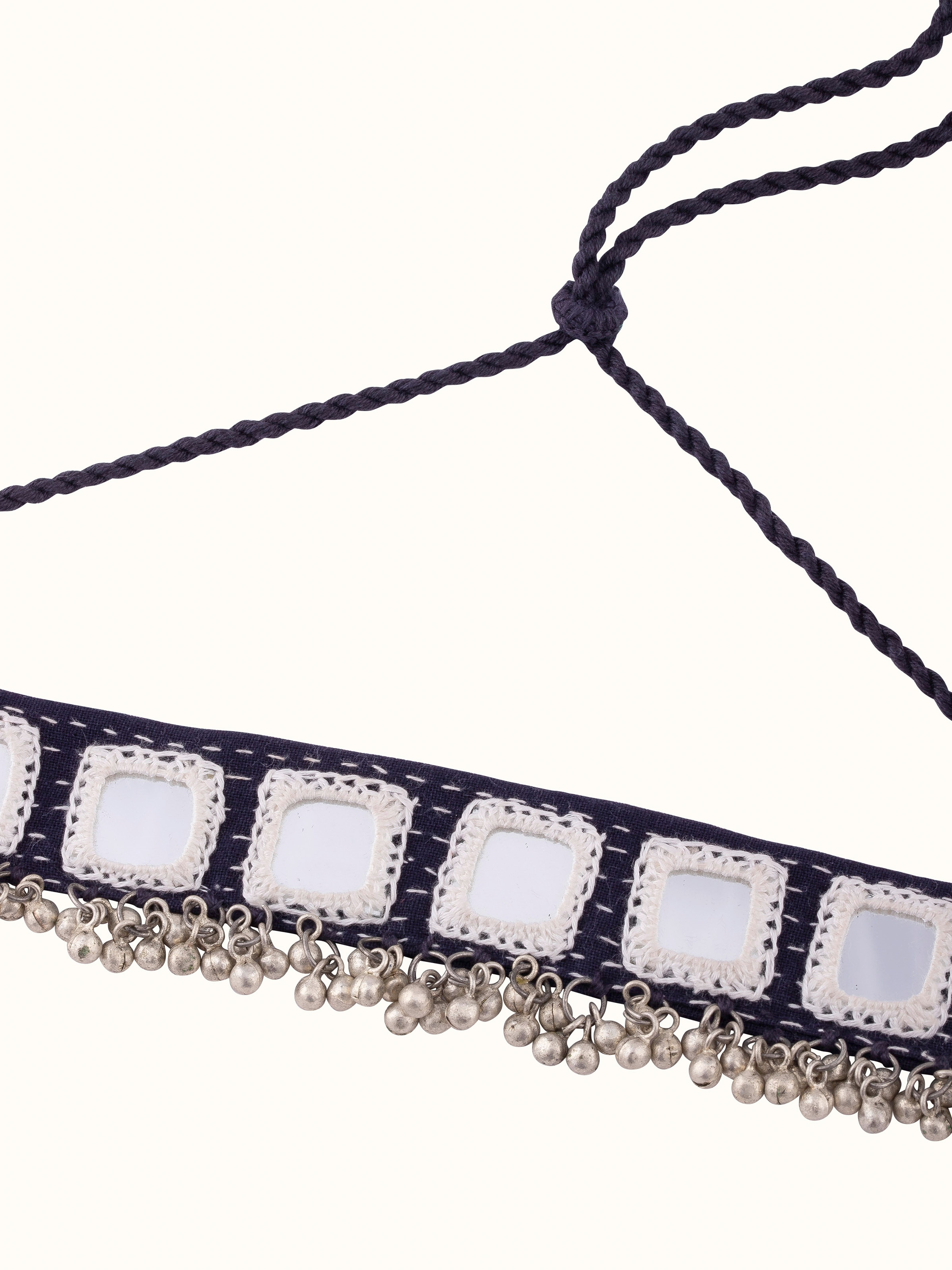 Detailed view of Lambani choker with elaborate beadwork and thread detailing