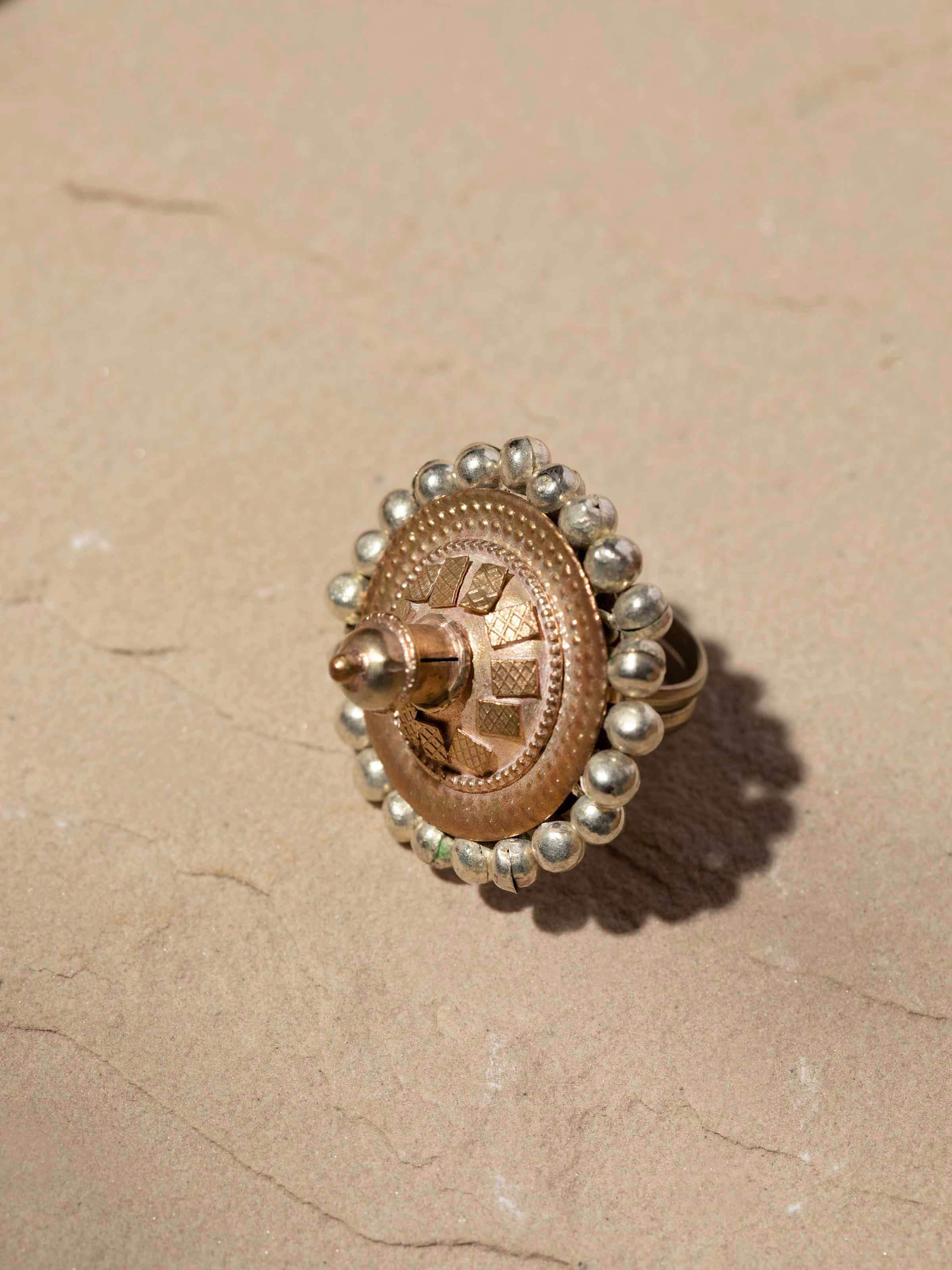 Detailed side view of Lambani Ring emphasizing the craftsmanship and vibrant decorative elements.