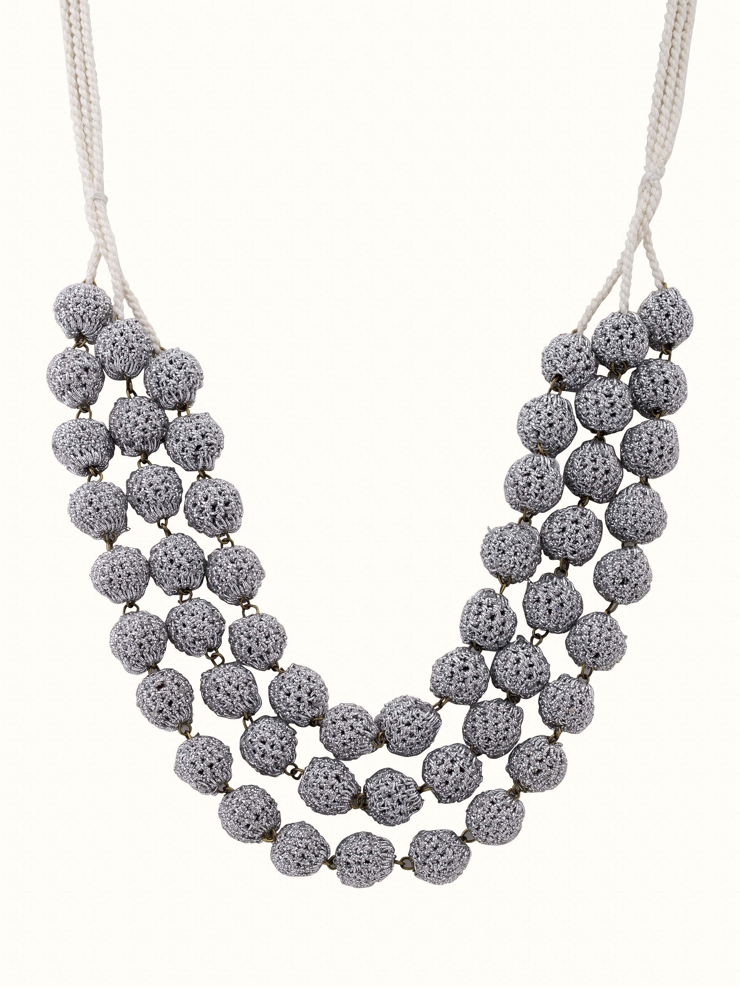 Front view of Crochet Long Necklace, featuring intricate design