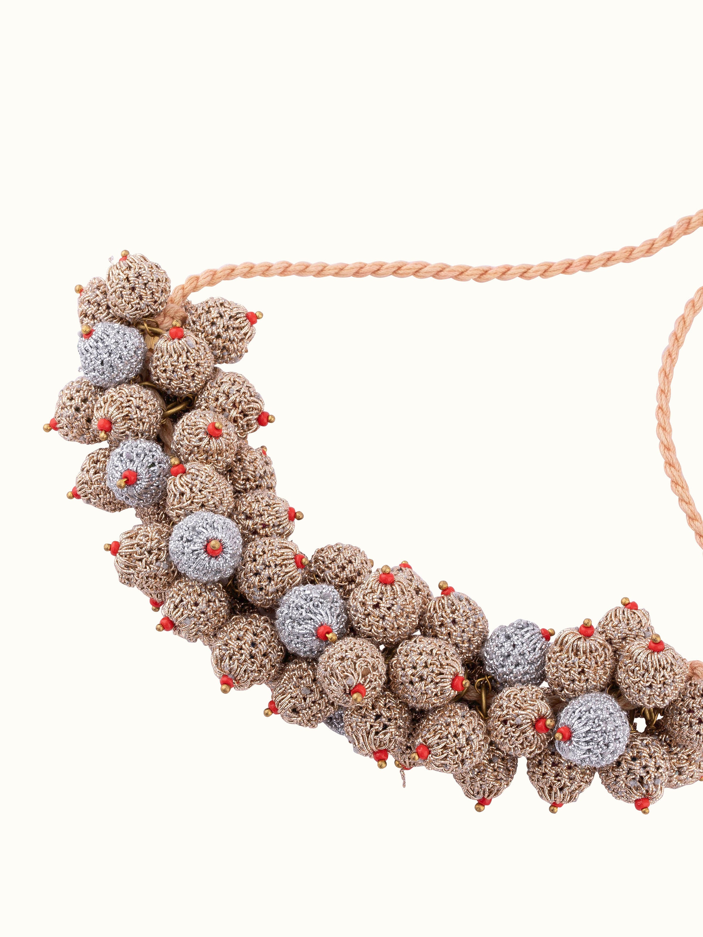 Front view of Crochet Collar Necklace emphasizing its elegant design and fine crochet craftsmanship.