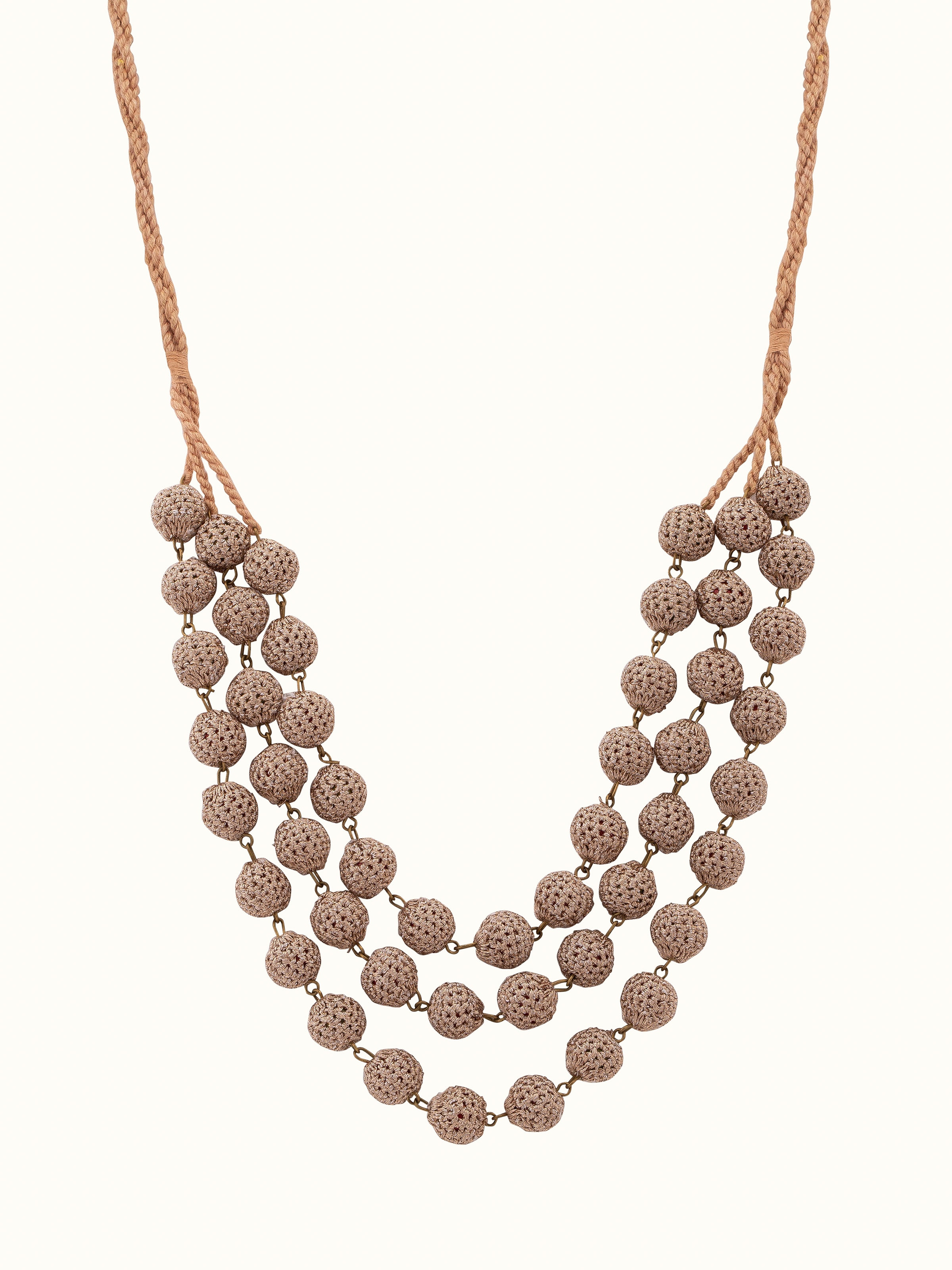 Front view of Crochet Long Necklace displaying intricate crochet design and detailed craftsmanship.