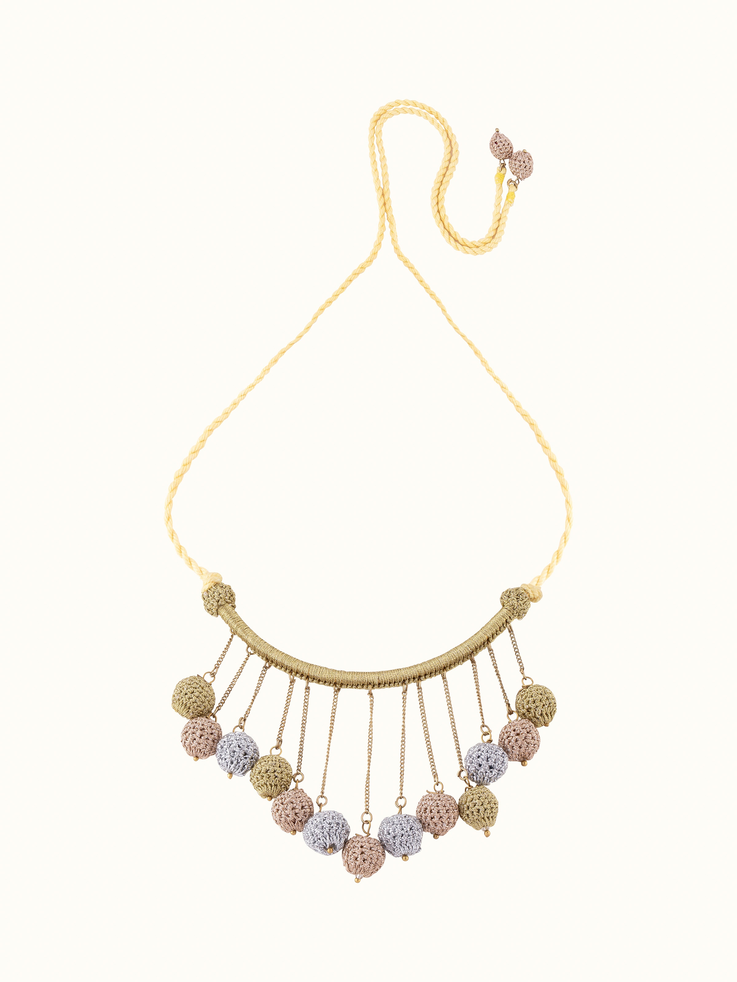 Front view of Crochet long necklace showcasing its intricate crochet work and elegant length.