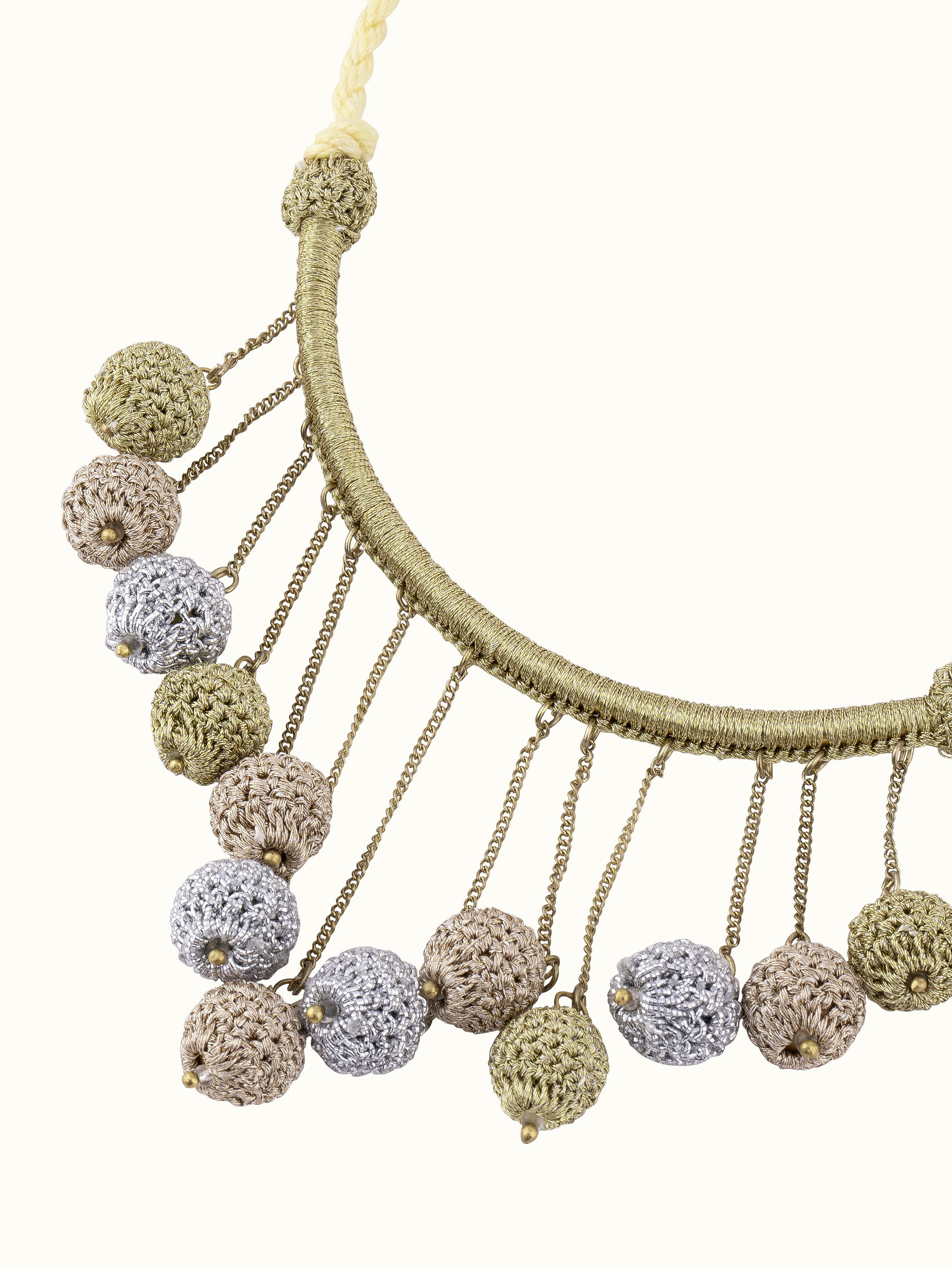 Detailed view of Crochet long necklace highlighting the intricate crochet design and texture.