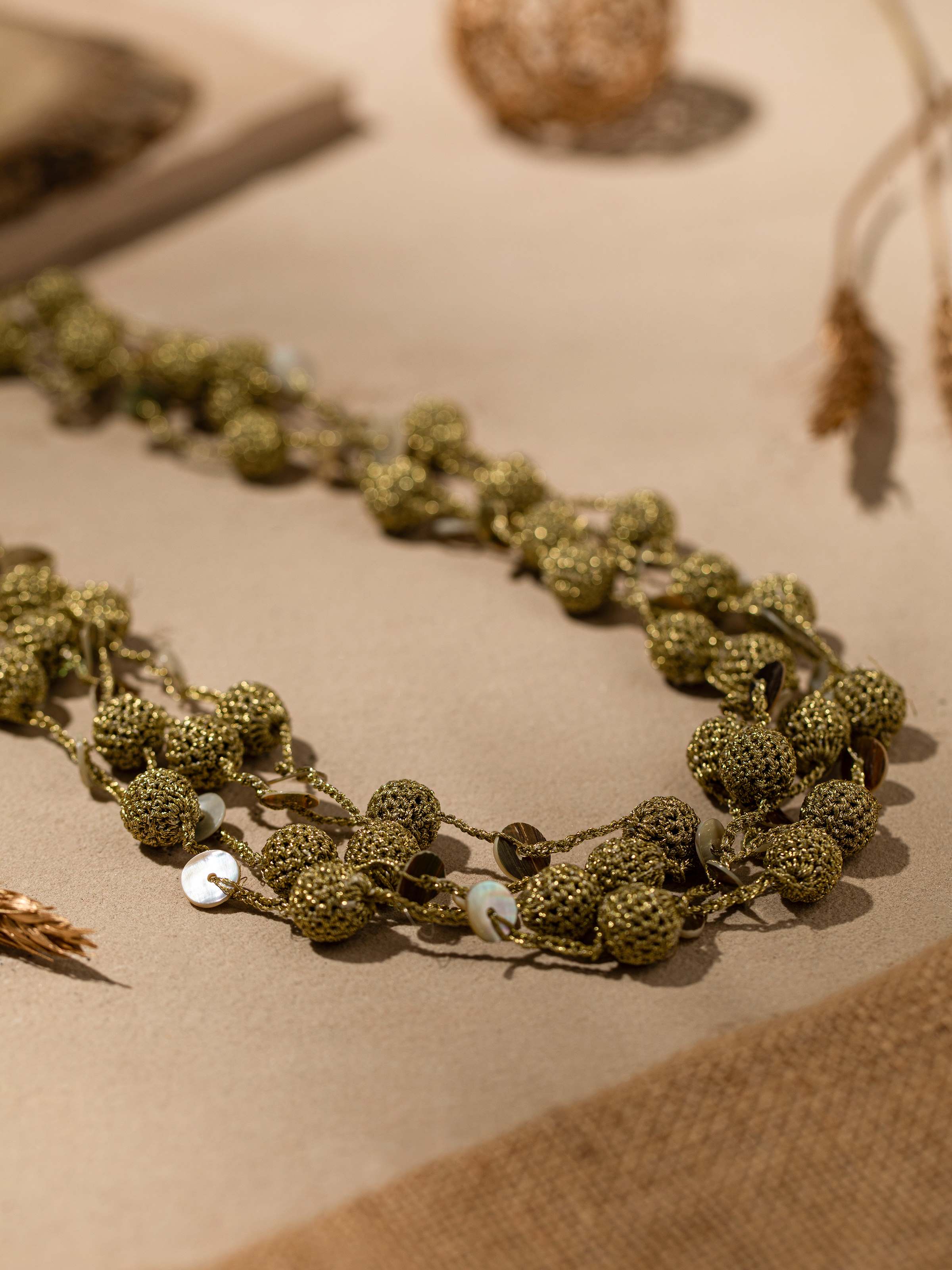 Detailed shot of Crochet Collar Necklace displaying delicate crochet work