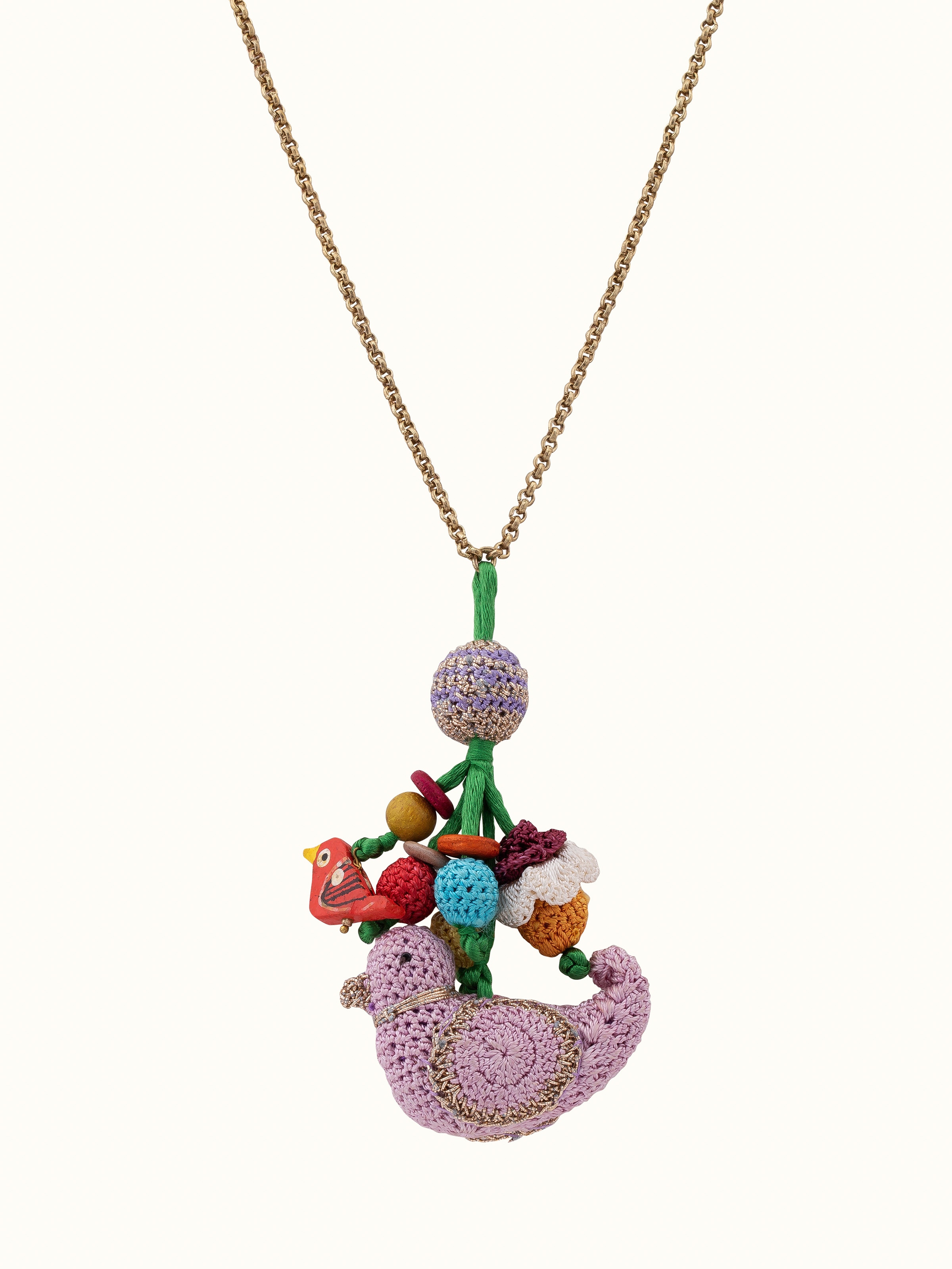 Front view of Crochet Pendant with Chain, featuring intricate design