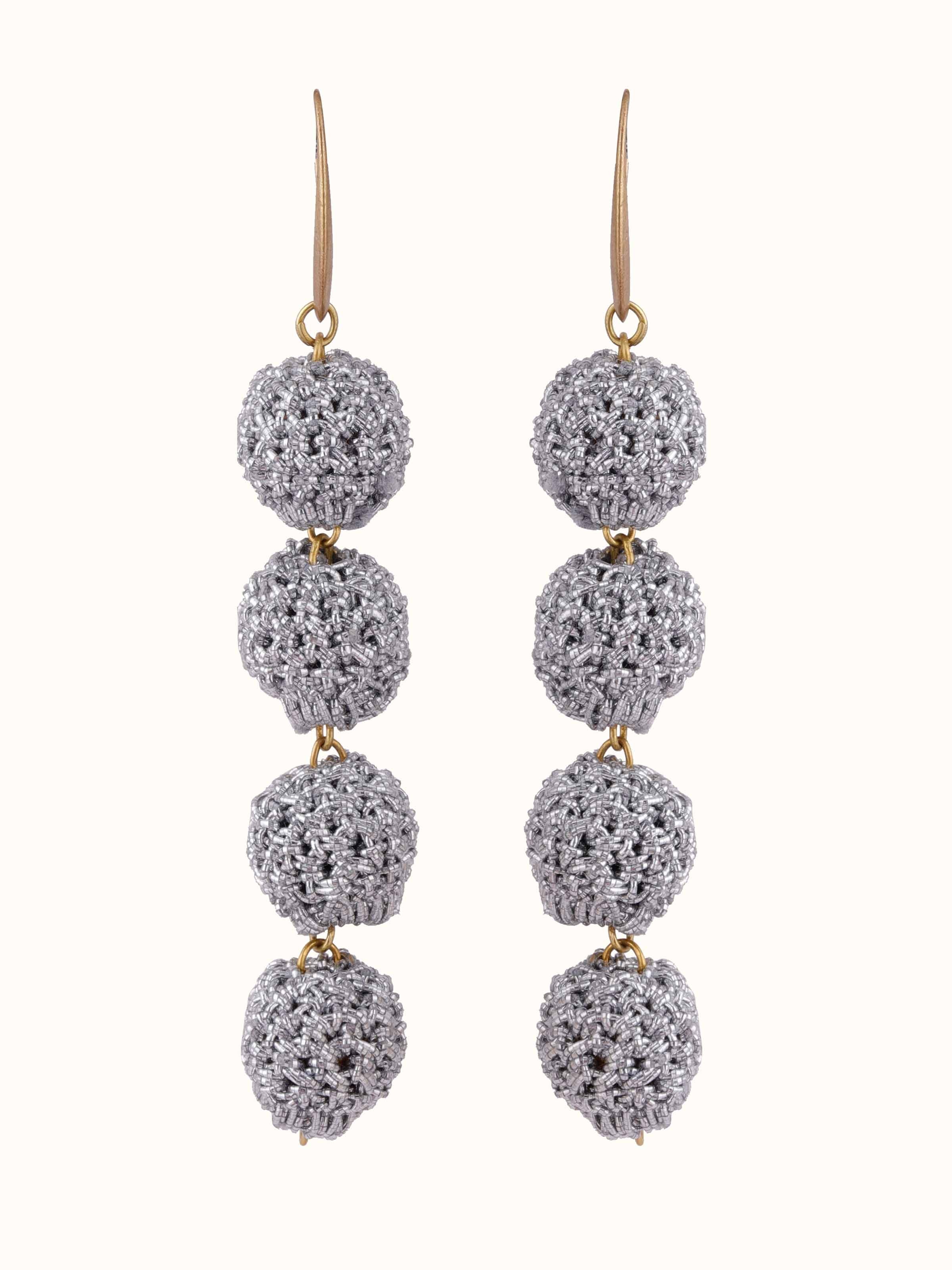 Front view of Crochet Drop Earrings featuring intricate crochet detailing and elegant design.