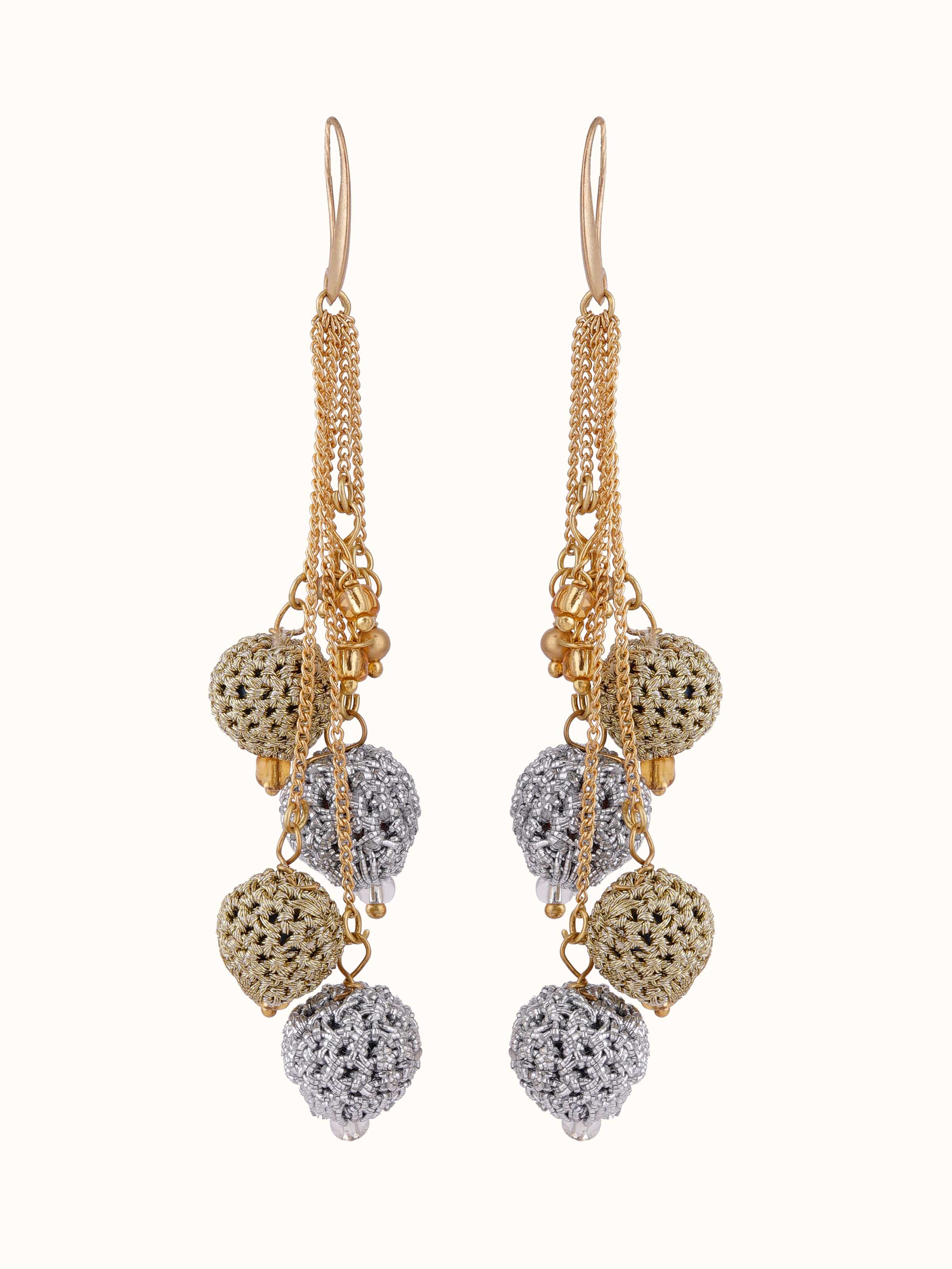 Overhead view of Crochet Drop Earrings showcasing intricate handcrafted crochet detailing.