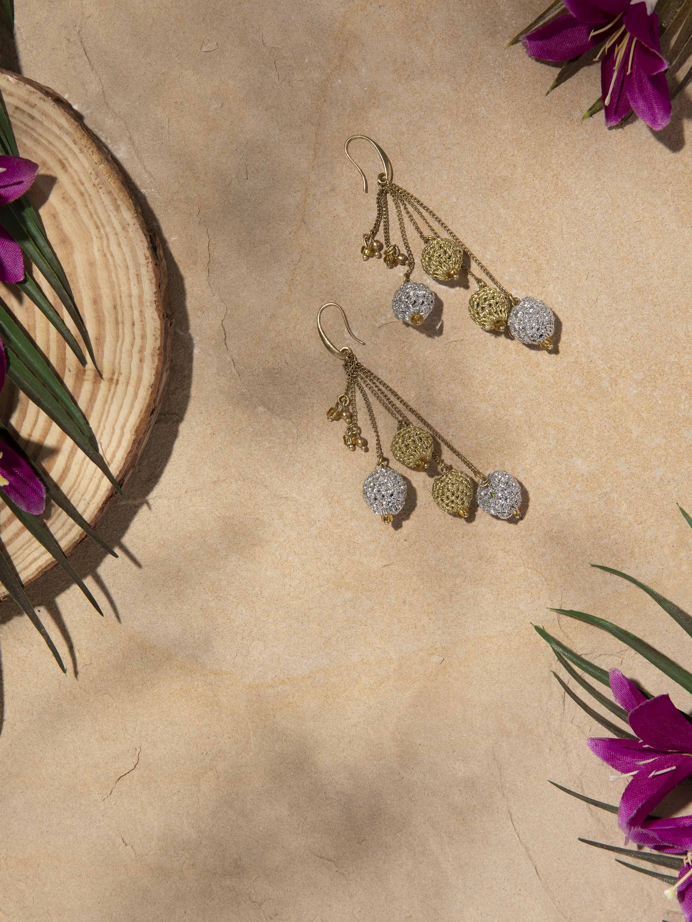 Close-up of Crochet Drop Earrings featuring delicate and artistic crochet patterns.