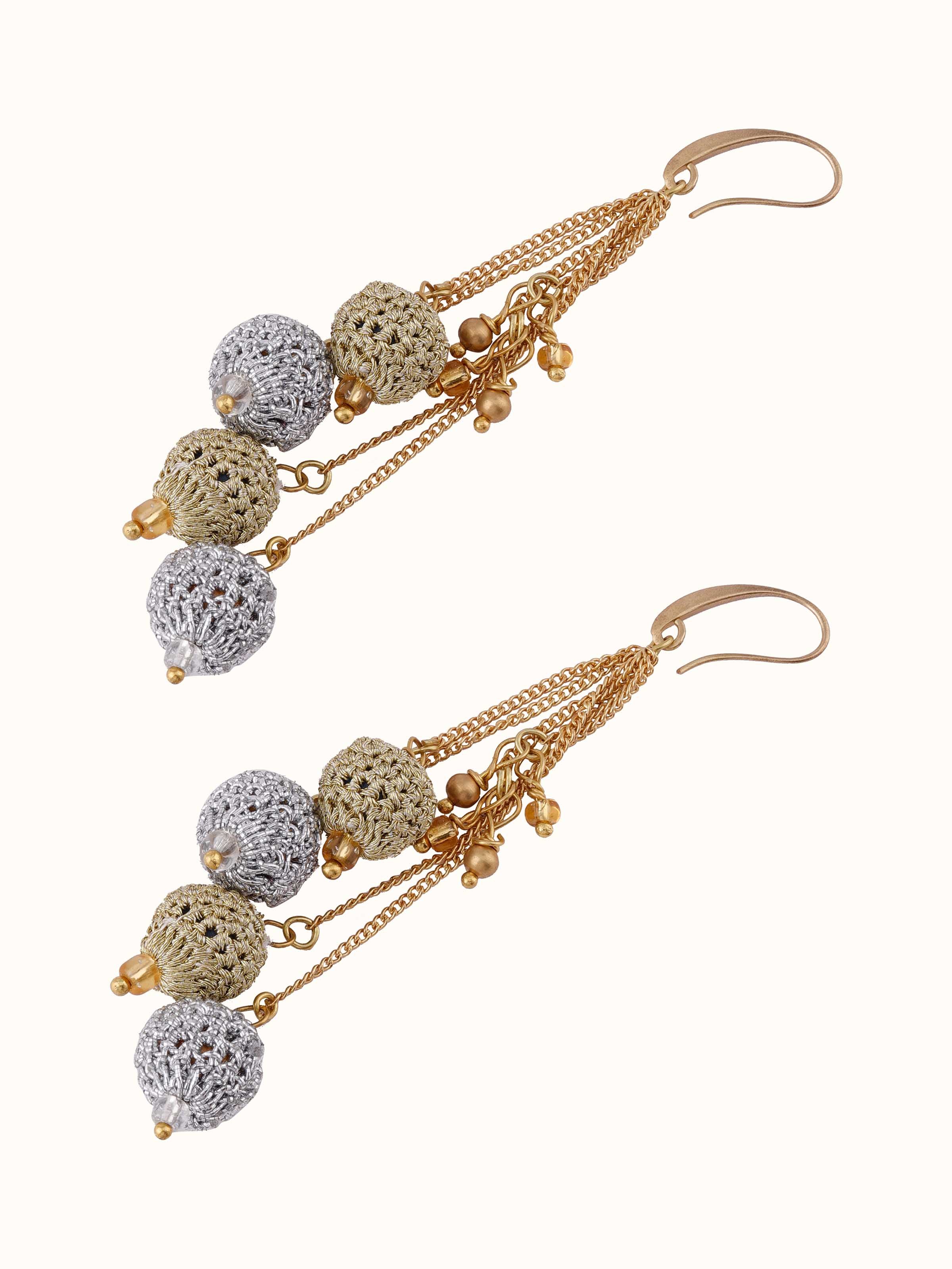 Artistic angle of Crochet Drop Earrings showcasing their detailed crochet texture and design.