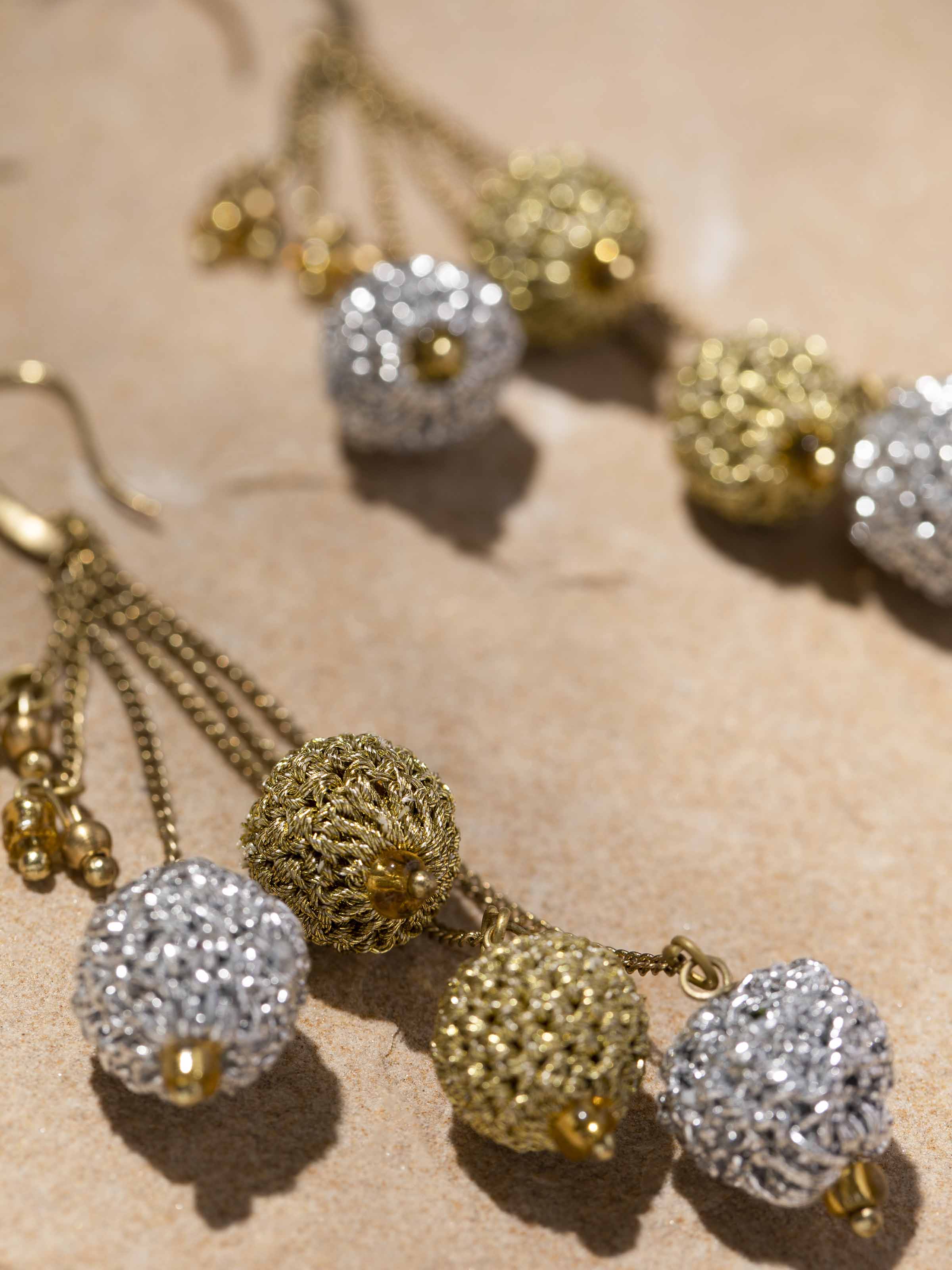 Detailed close-up of Crochet Drop Earrings with emphasis on fine crochet craftsmanship.