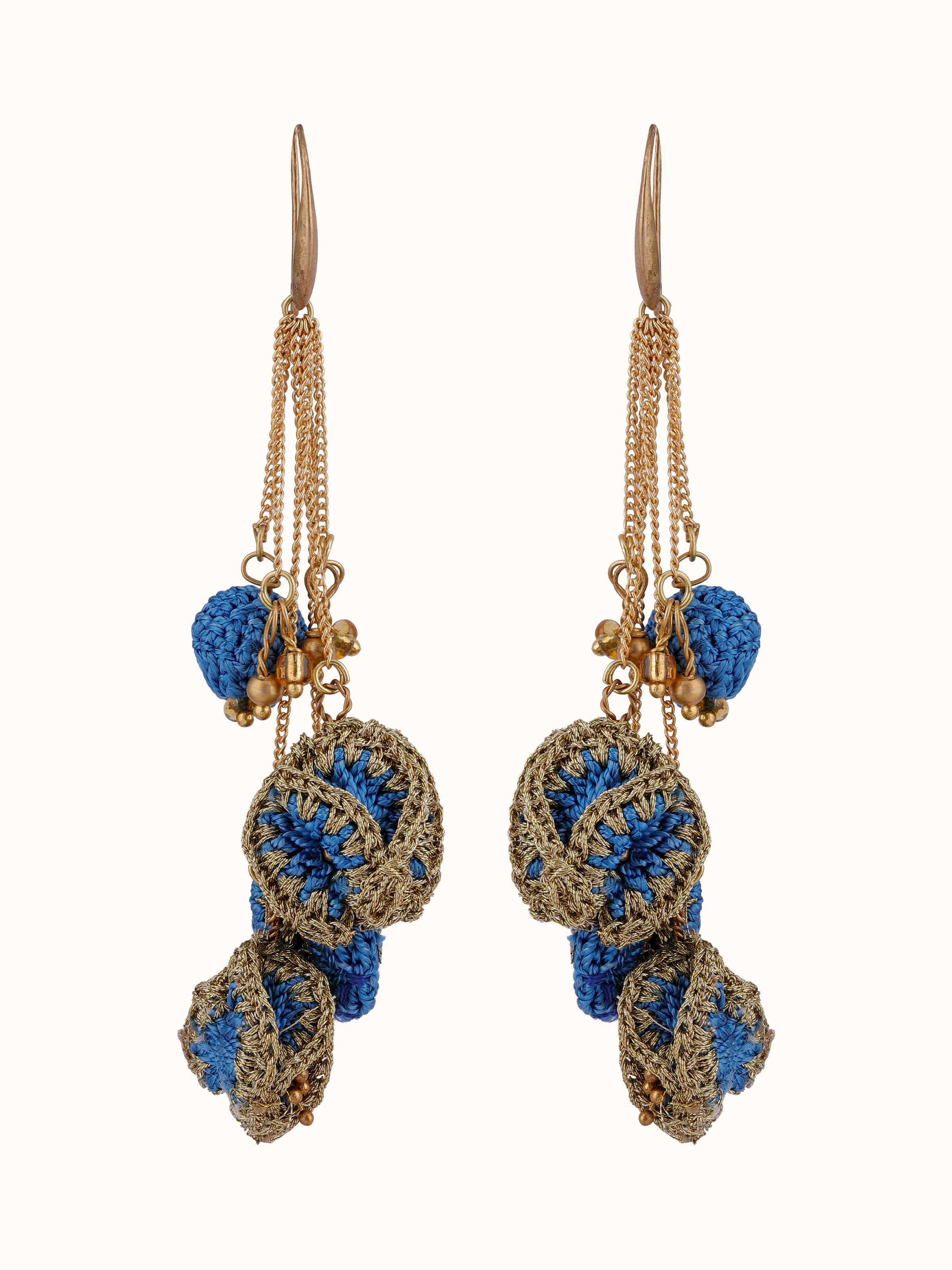 Front view of Crochet Drop Earrings showcasing delicate crochet details.