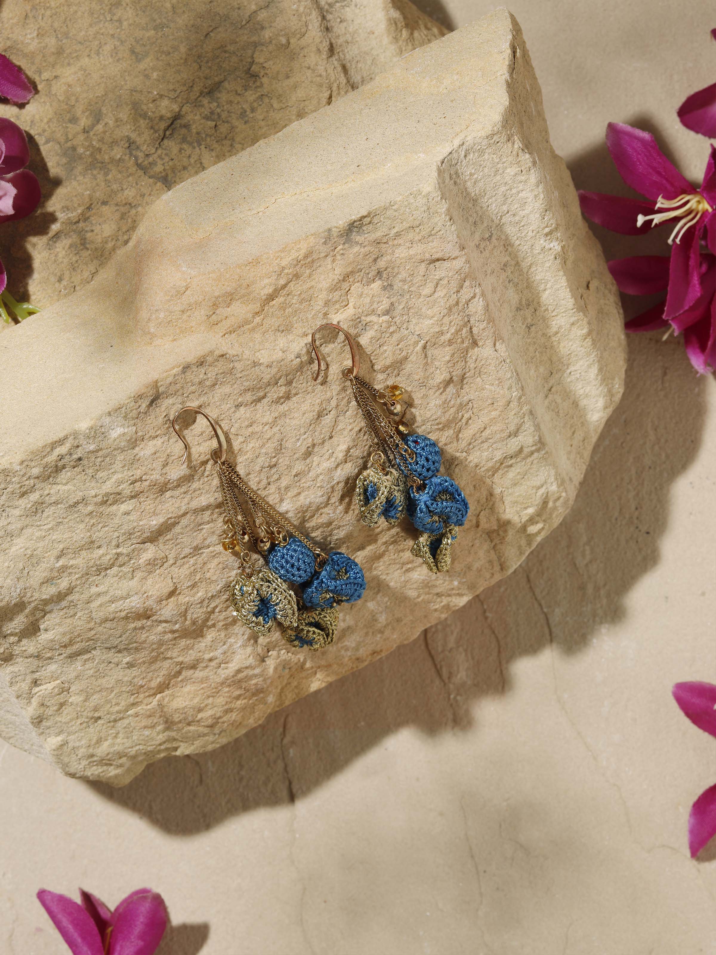 Side view of Crochet Drop Earrings showing elegant design and craftsmanship.