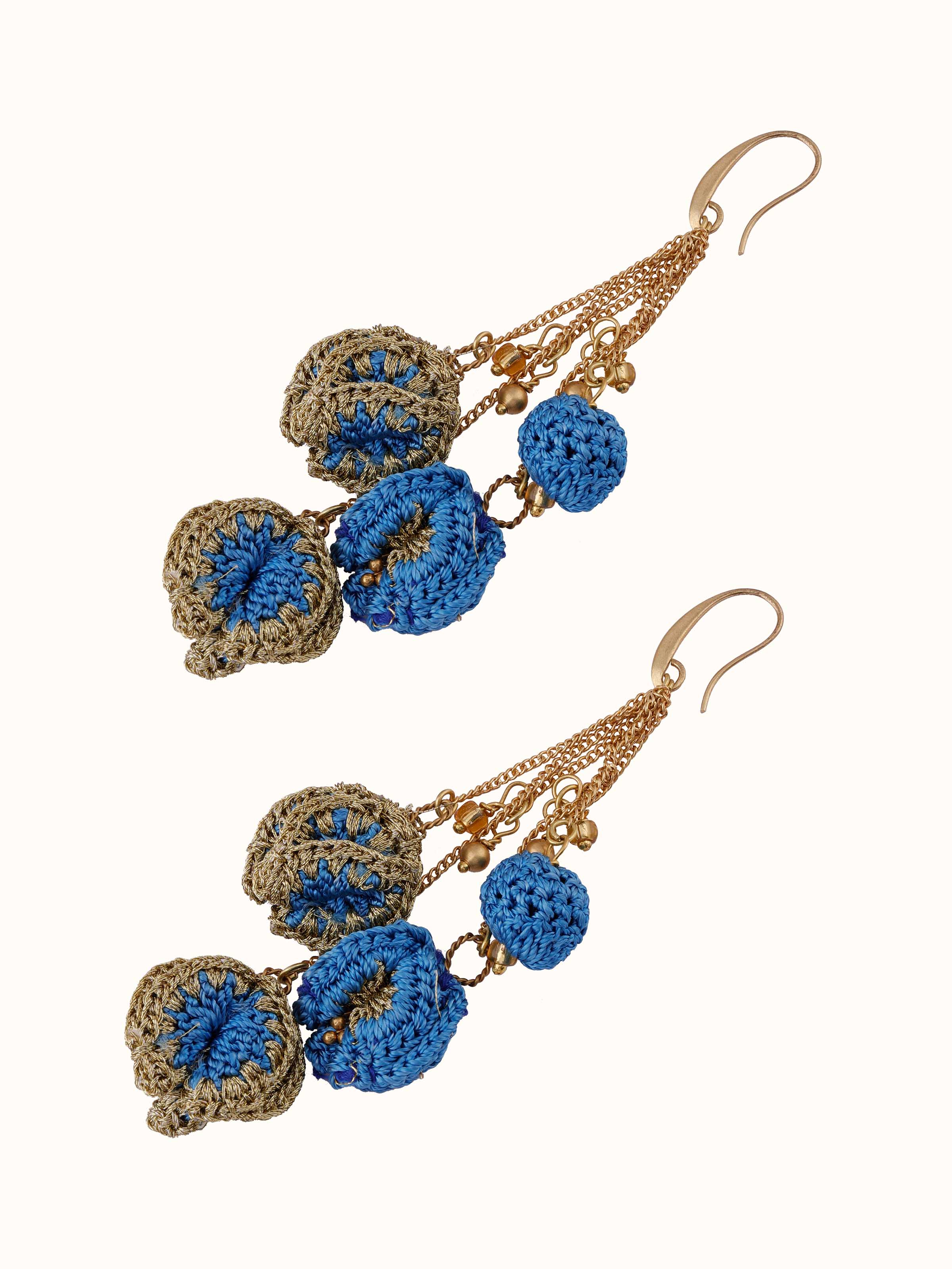 Angled view of Crochet Drop Earrings emphasizing the detailed crochet design.