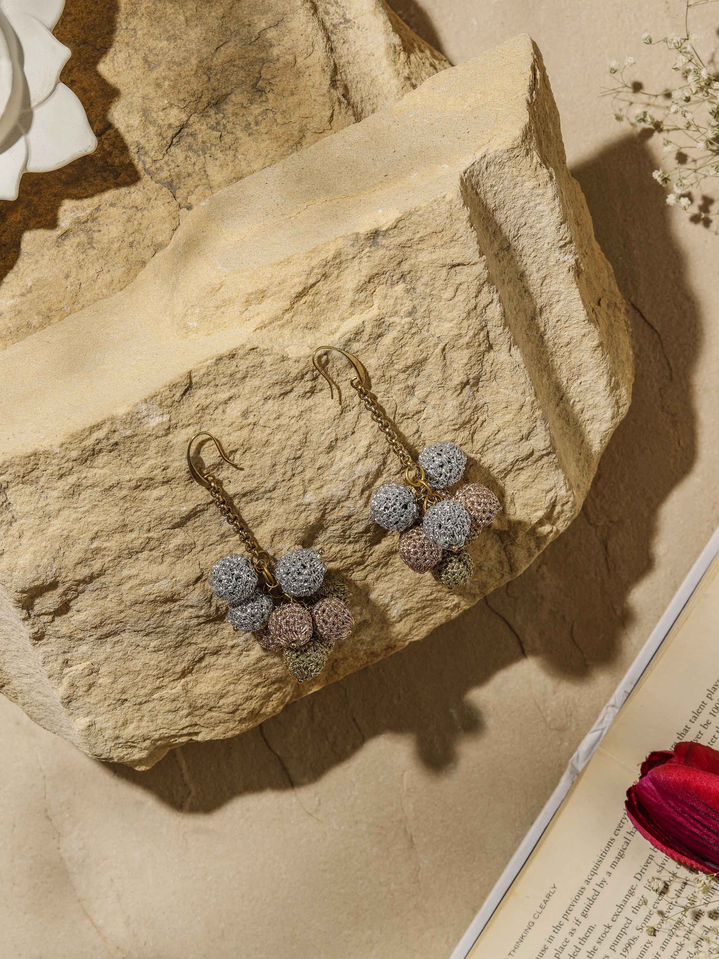 Close-up view of Crochet Drop Earrings focusing on the crochet details and intricate design.