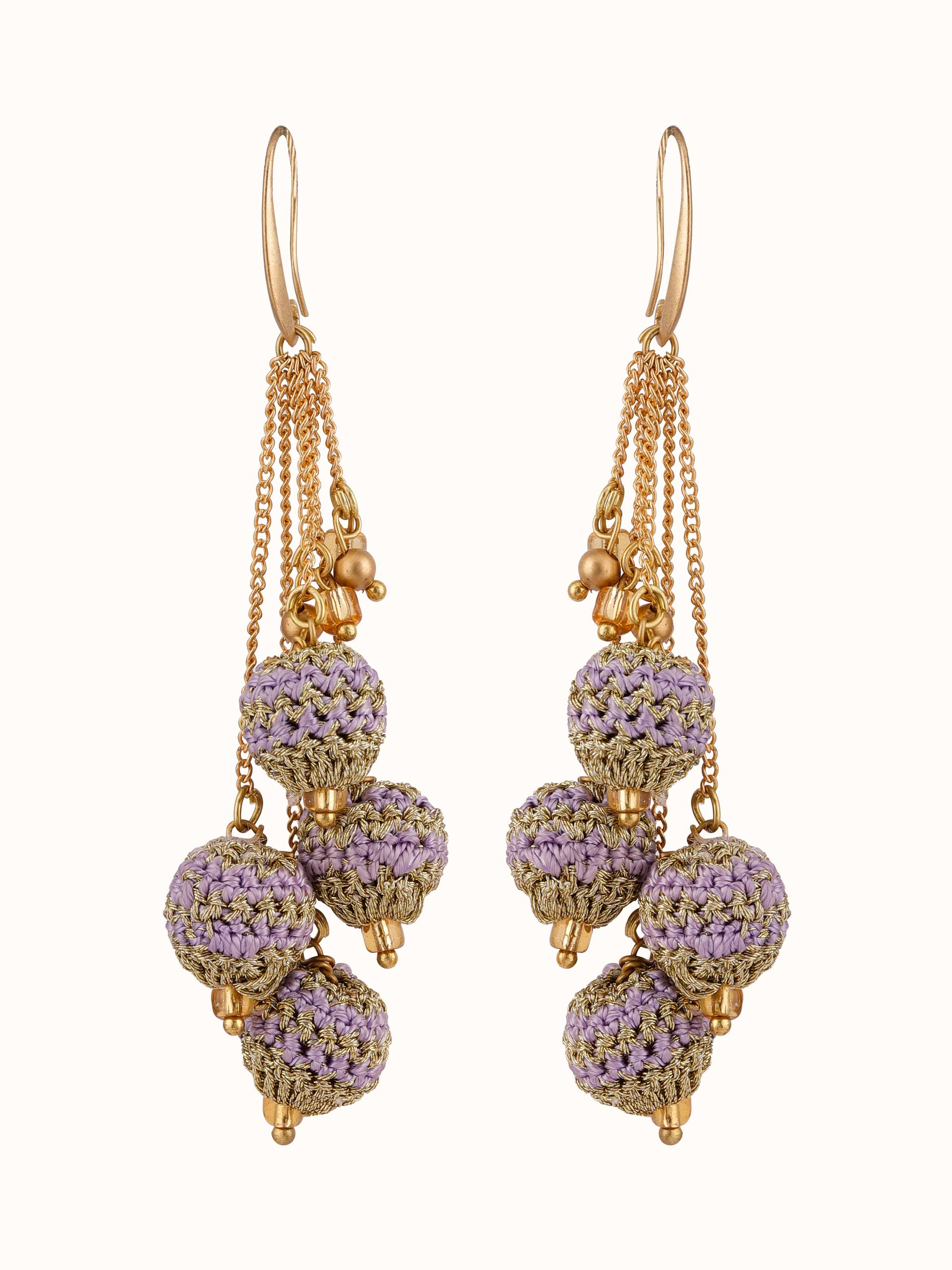 Front view of Crochet Drop Earrings showcasing their unique crochet design and craftsmanship.