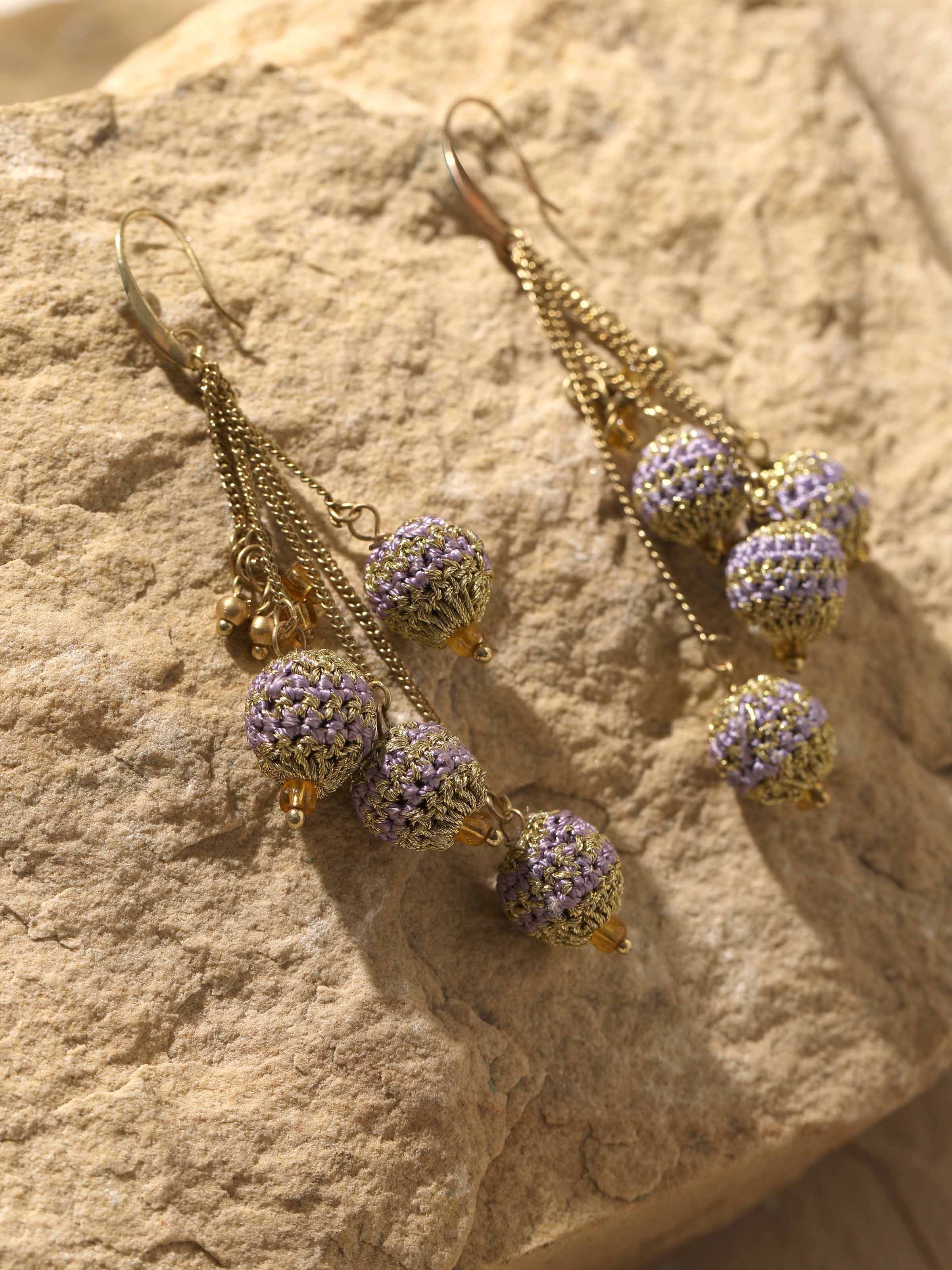 Back view of Crochet Drop Earrings highlighting the secure clasp and detailed crochet work.