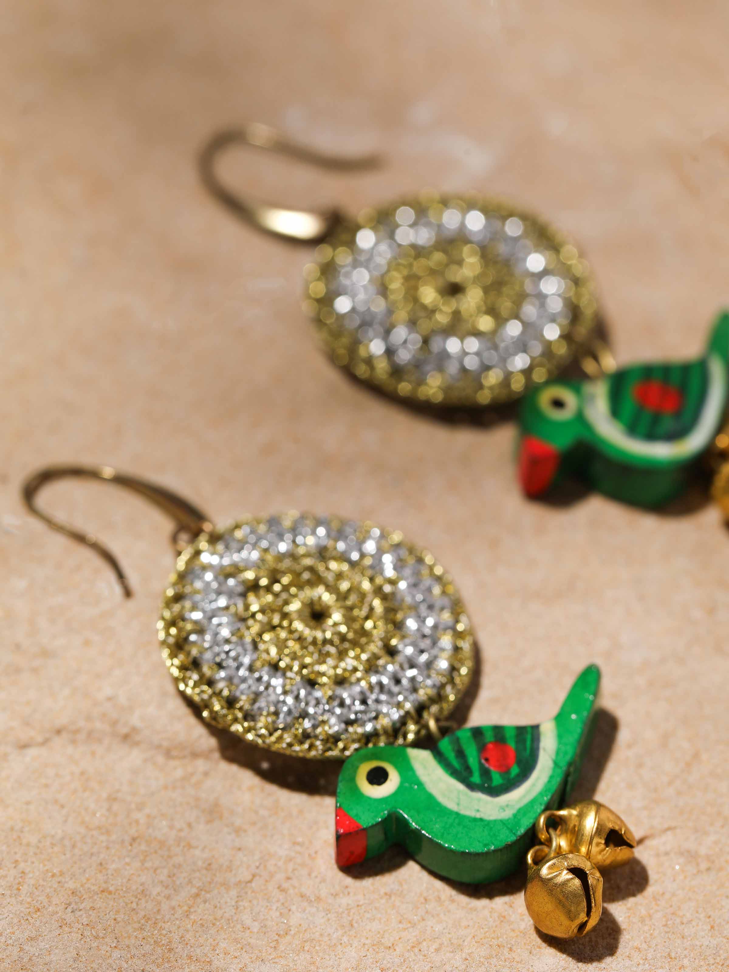 Detailed shot of crochet drop earrings with a focus on their artisanal crochet details