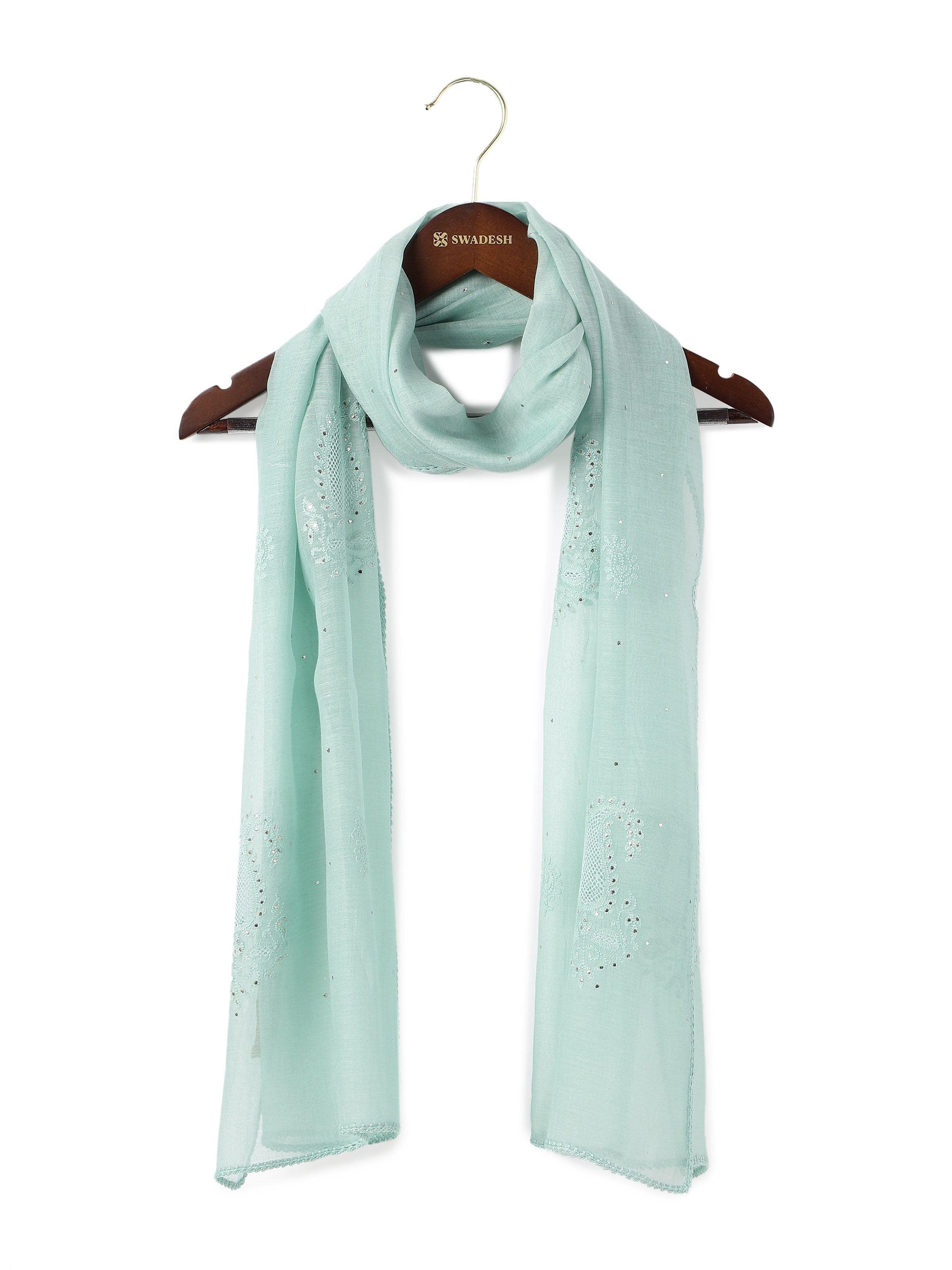 Light Blue Cotton Silk Chikankari Stole