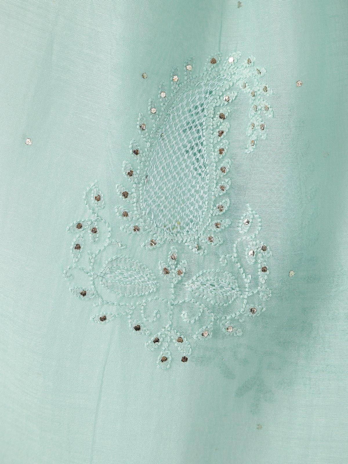 Light Blue Cotton Silk Chikankari Stole