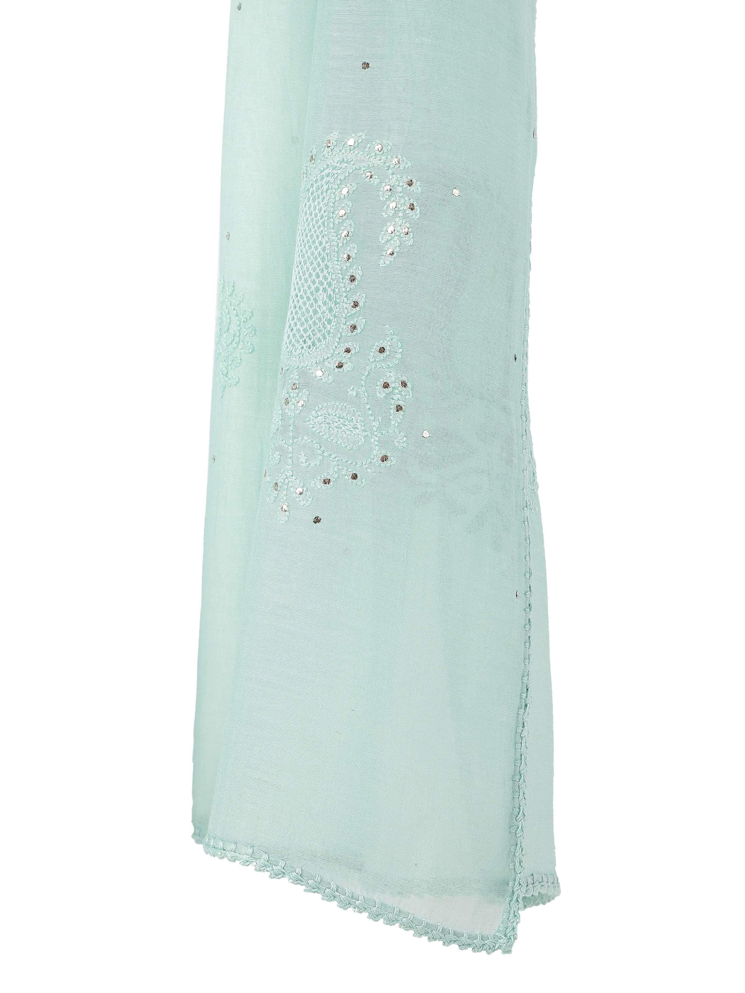Light Blue Cotton Silk Chikankari Stole