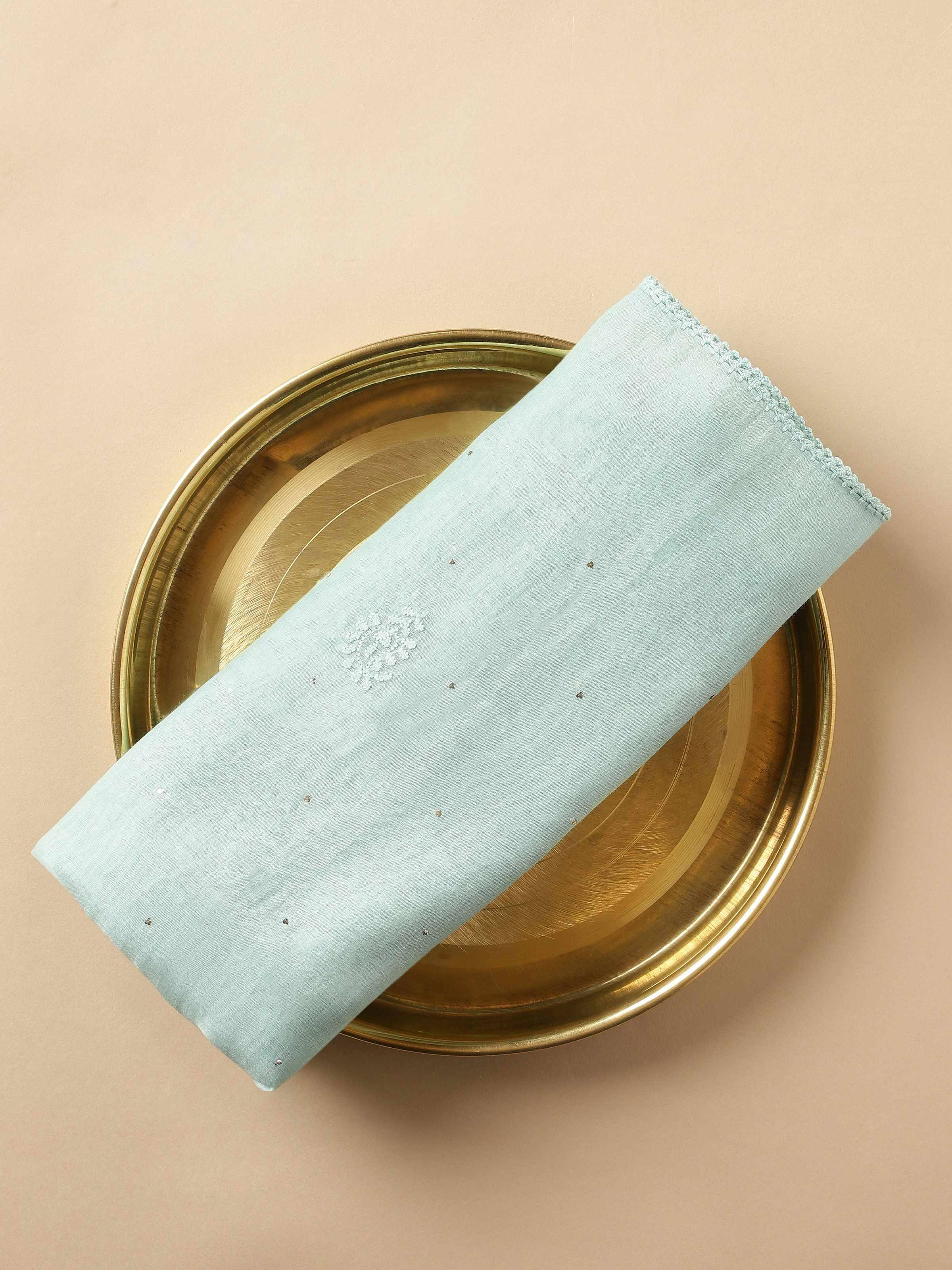 Light Blue Cotton Silk Chikankari Stole