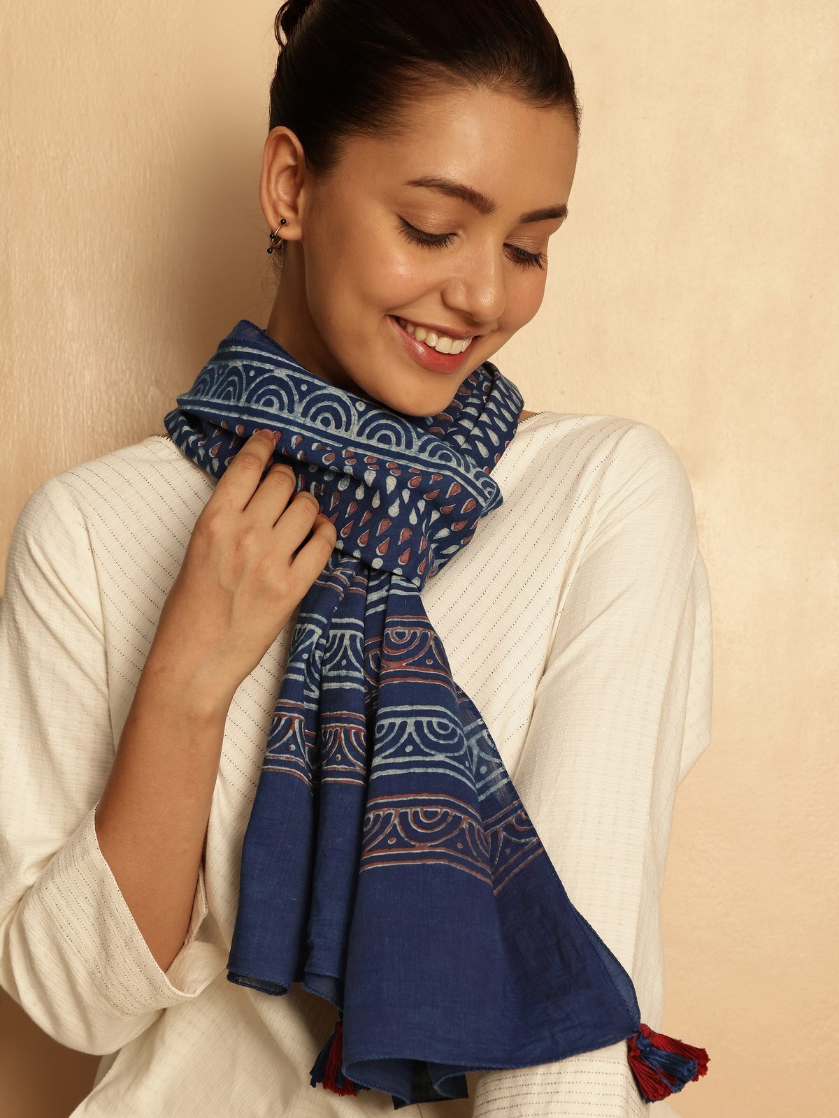 Lifestyle shot showcasing the traditional hand block-printed details.