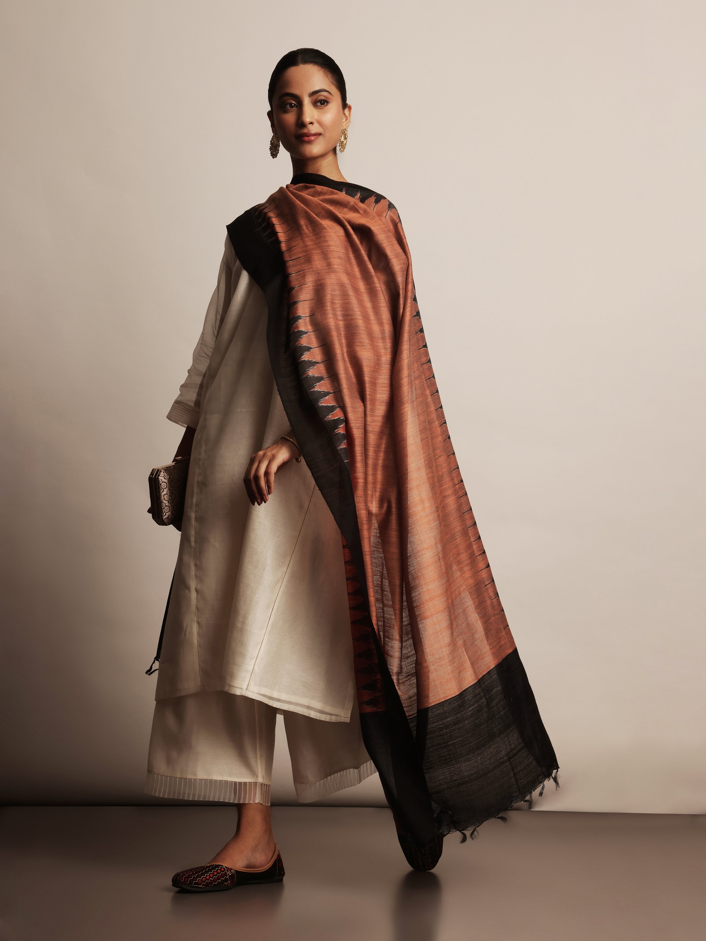 Rust Tussar Silk Dupatta