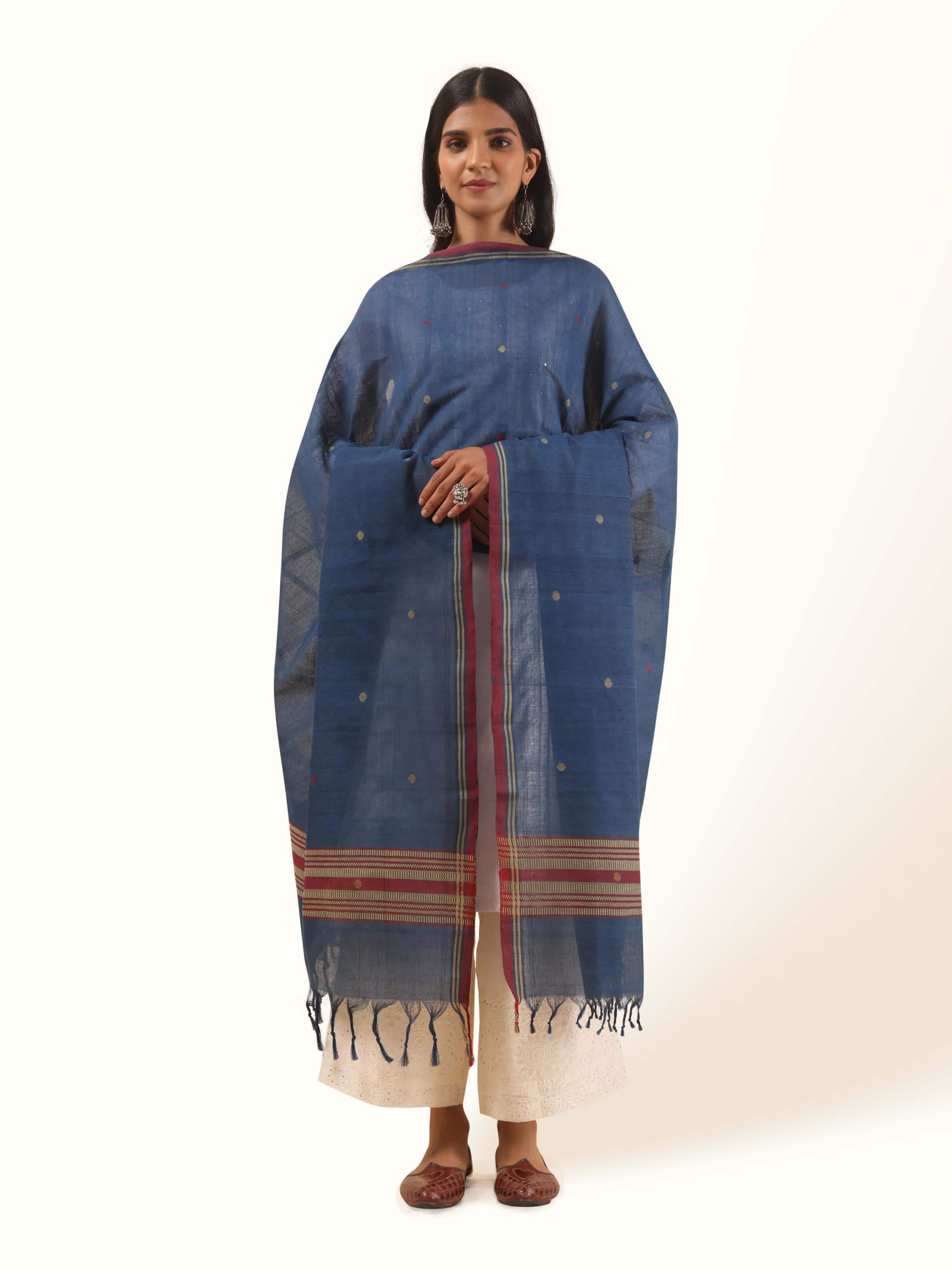 Blue Cotton Jamdani Dupatta