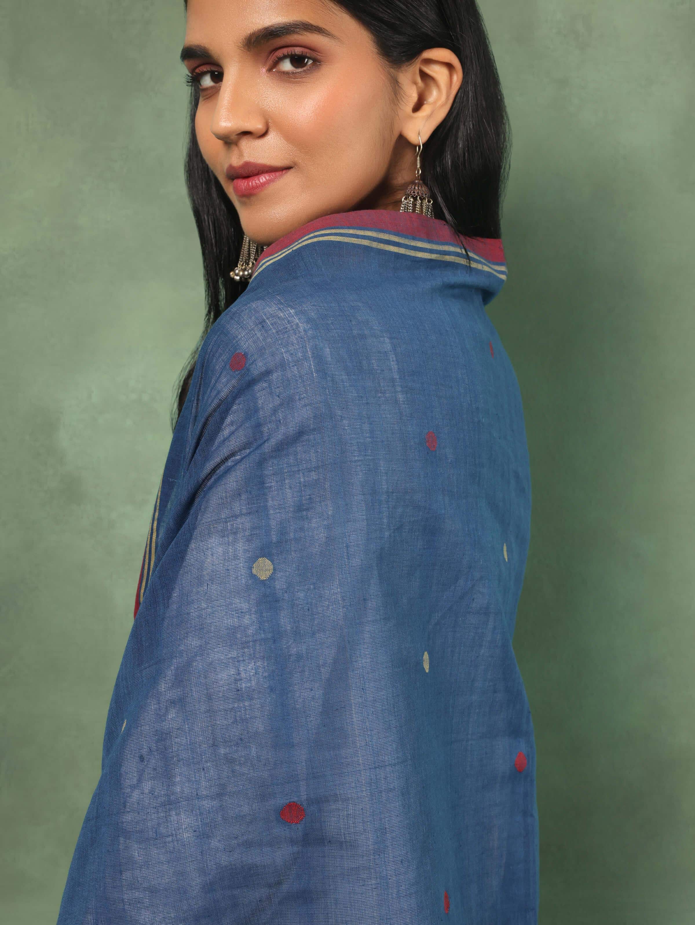 Blue Cotton Jamdani Dupatta