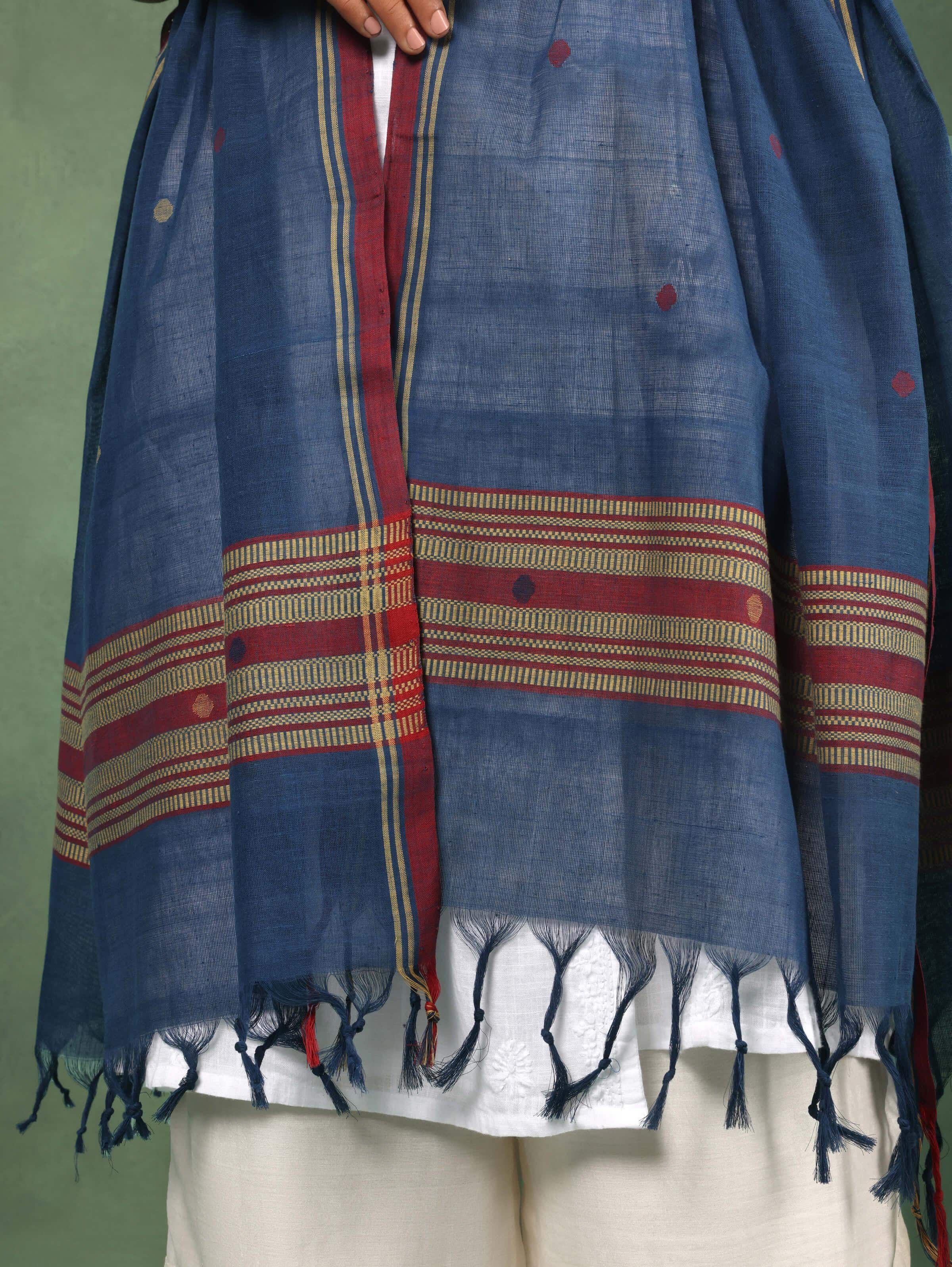 Blue Cotton Jamdani Dupatta