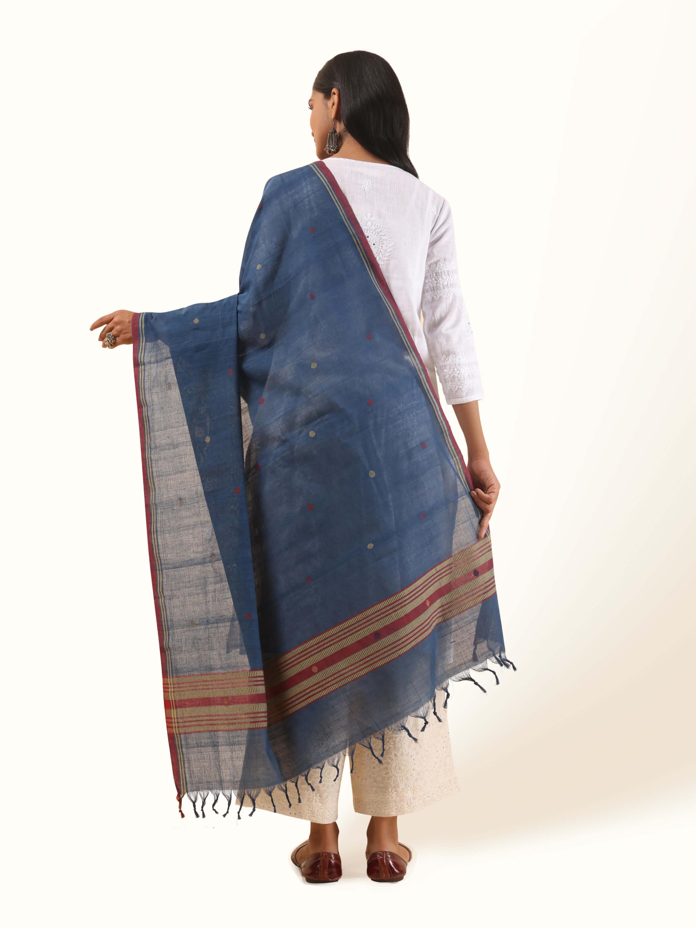 Blue Cotton Jamdani Dupatta