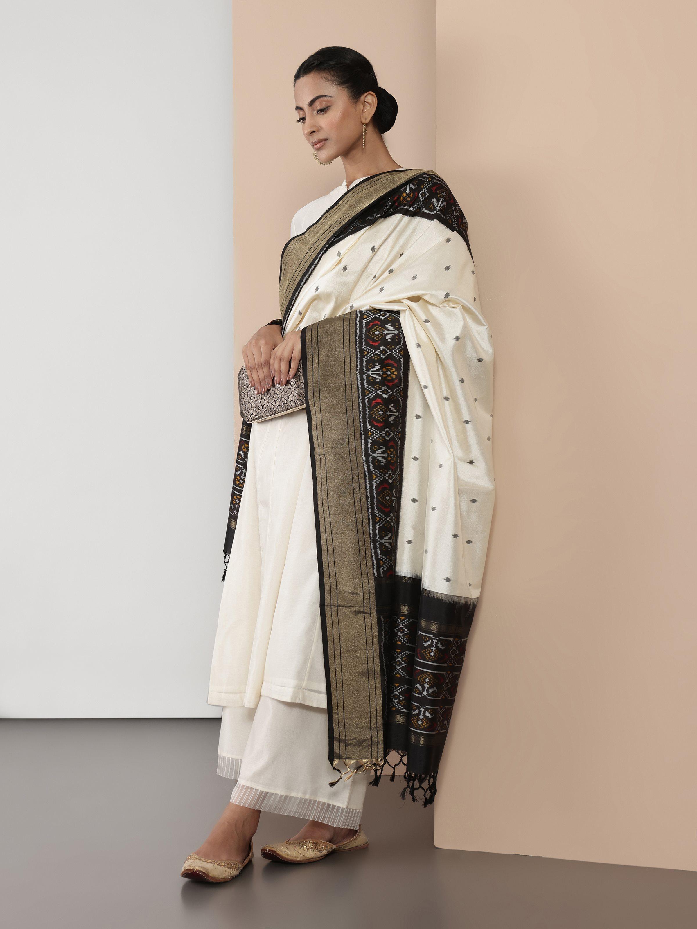 Off-white Silk Ikat Zari Dupatta