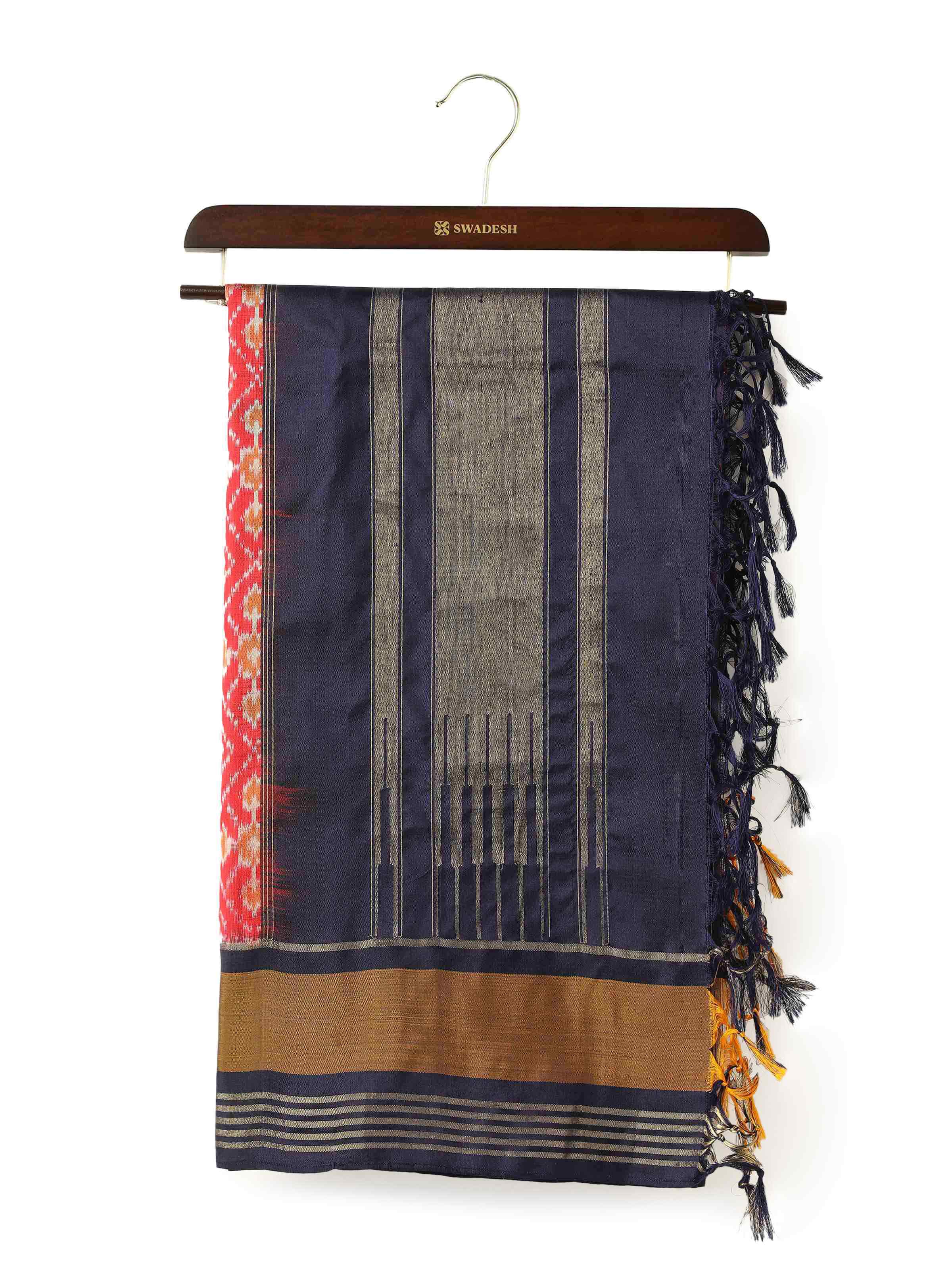 Red & Blue Silk Ikat Zari Dupatta