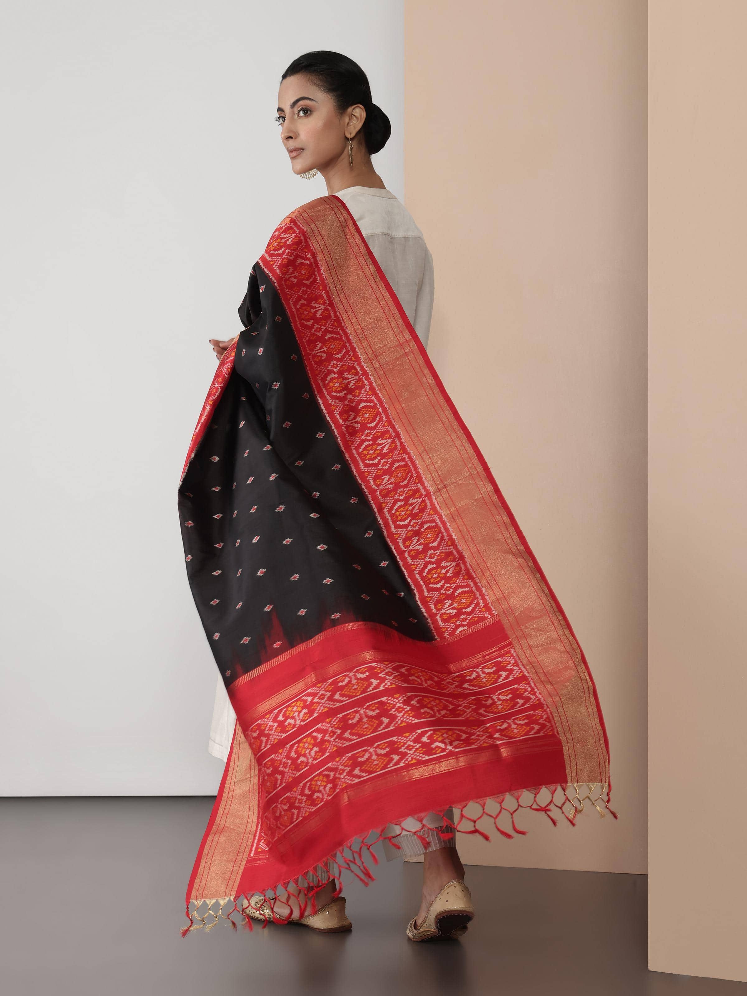 Black Silk Ikat Zari Dupatta