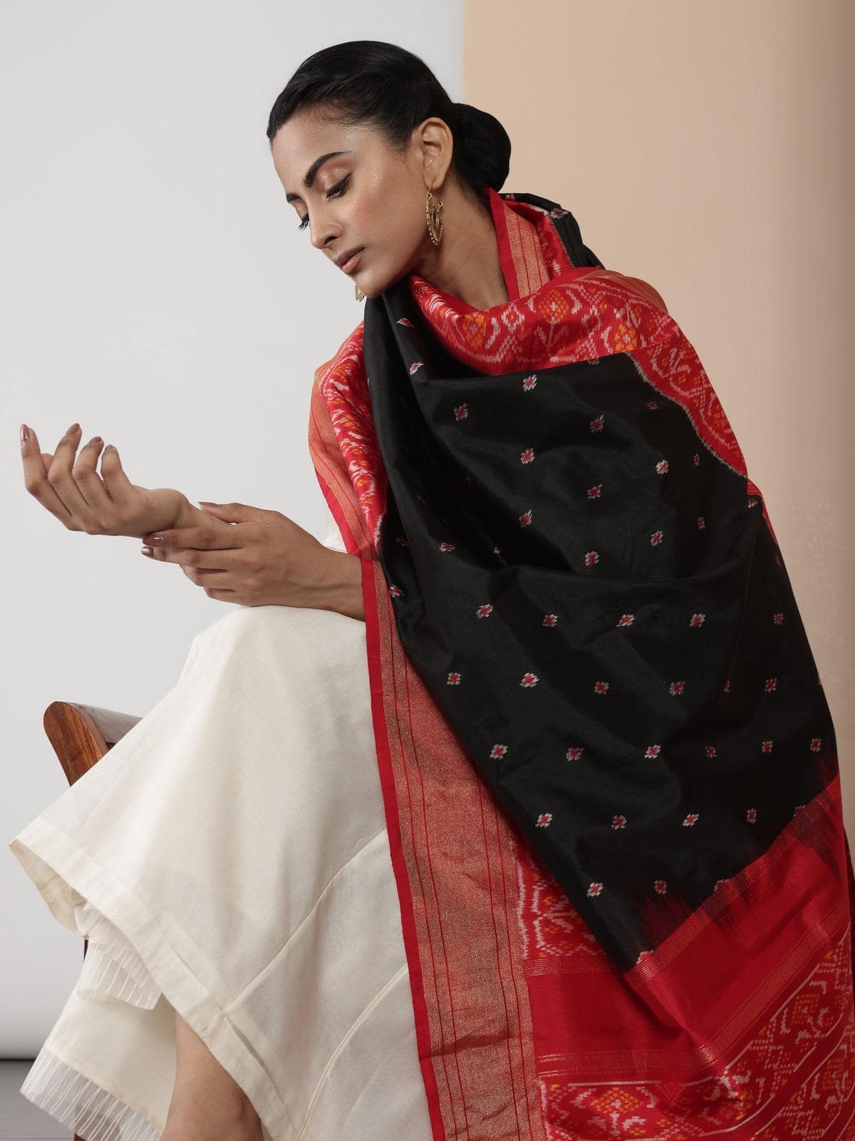 Black Silk Ikat Zari Dupatta