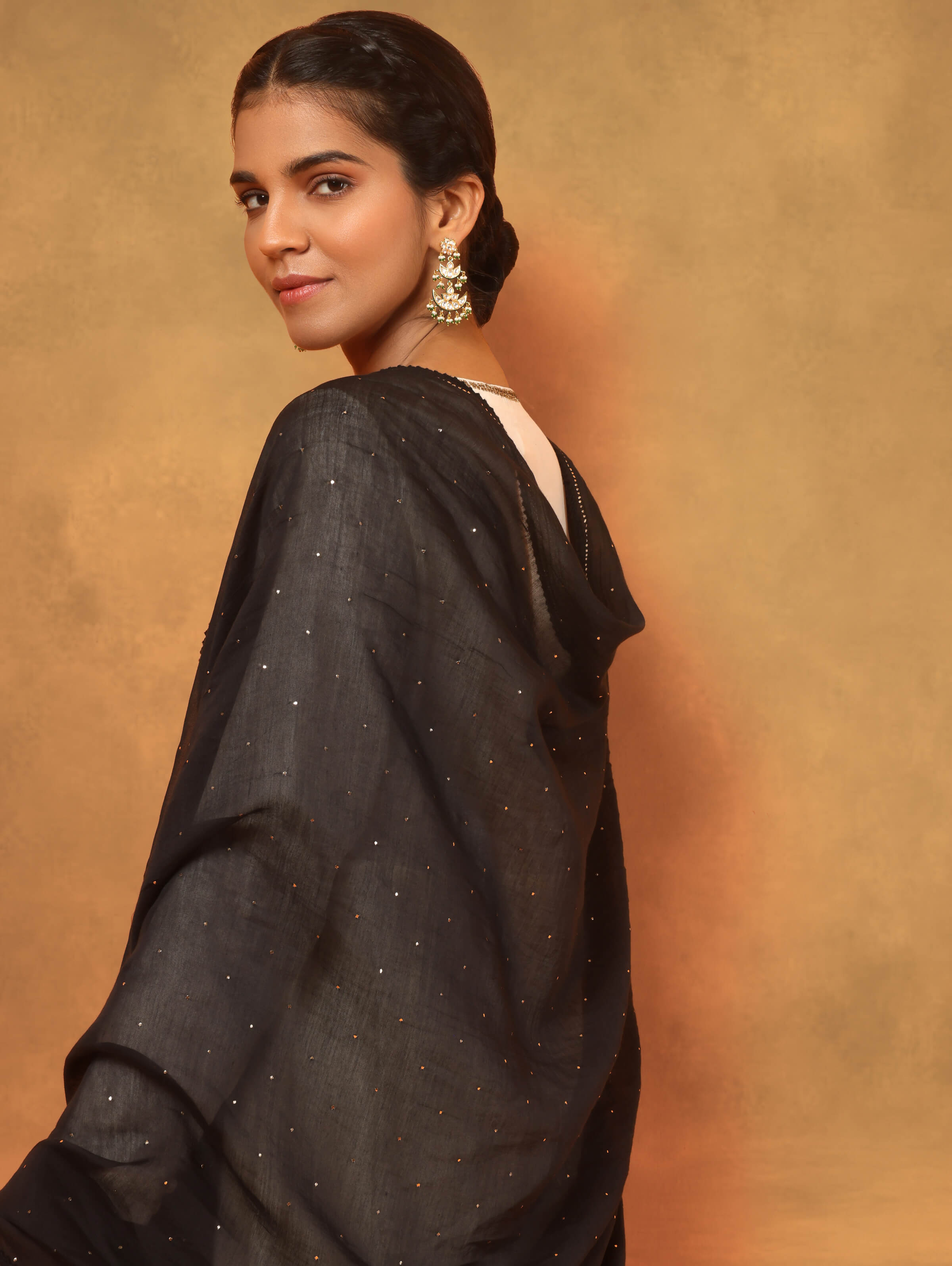 Black Cotton Silk Mukaish Embroidered Dupatta