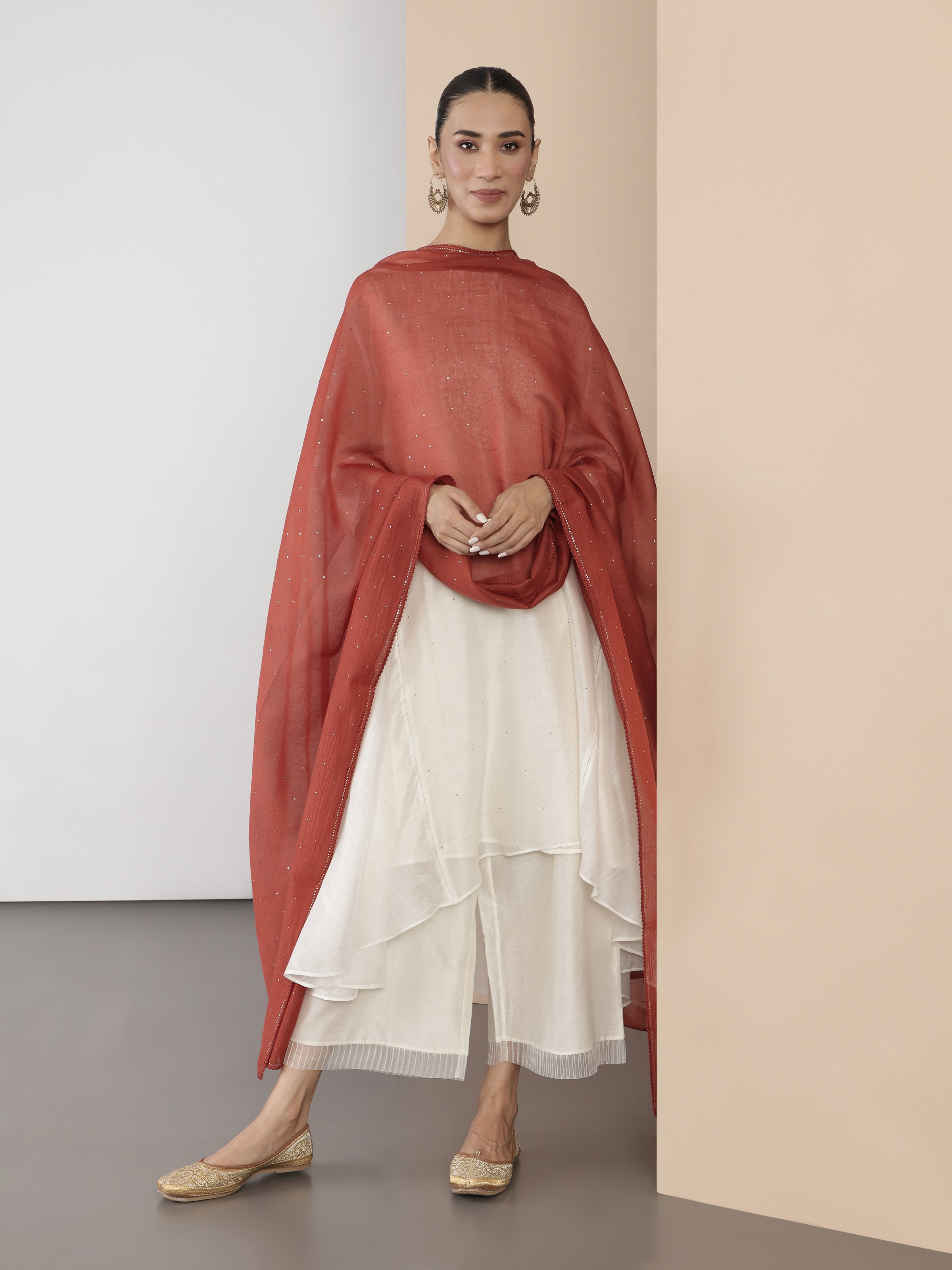 Cotton Silk Mukaish Embroidered Dupatta