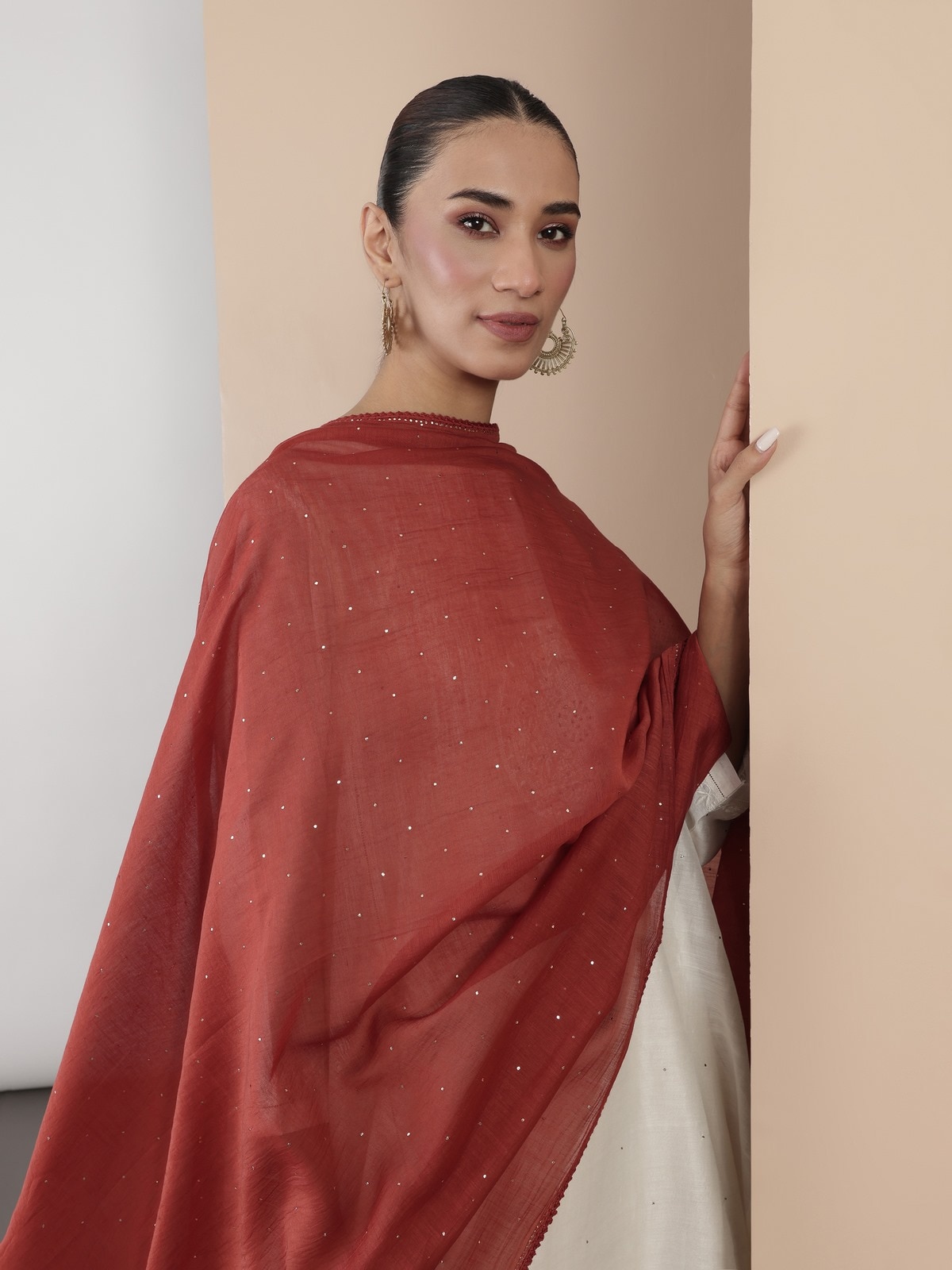 Cotton Silk Mukaish Embroidered Dupatta