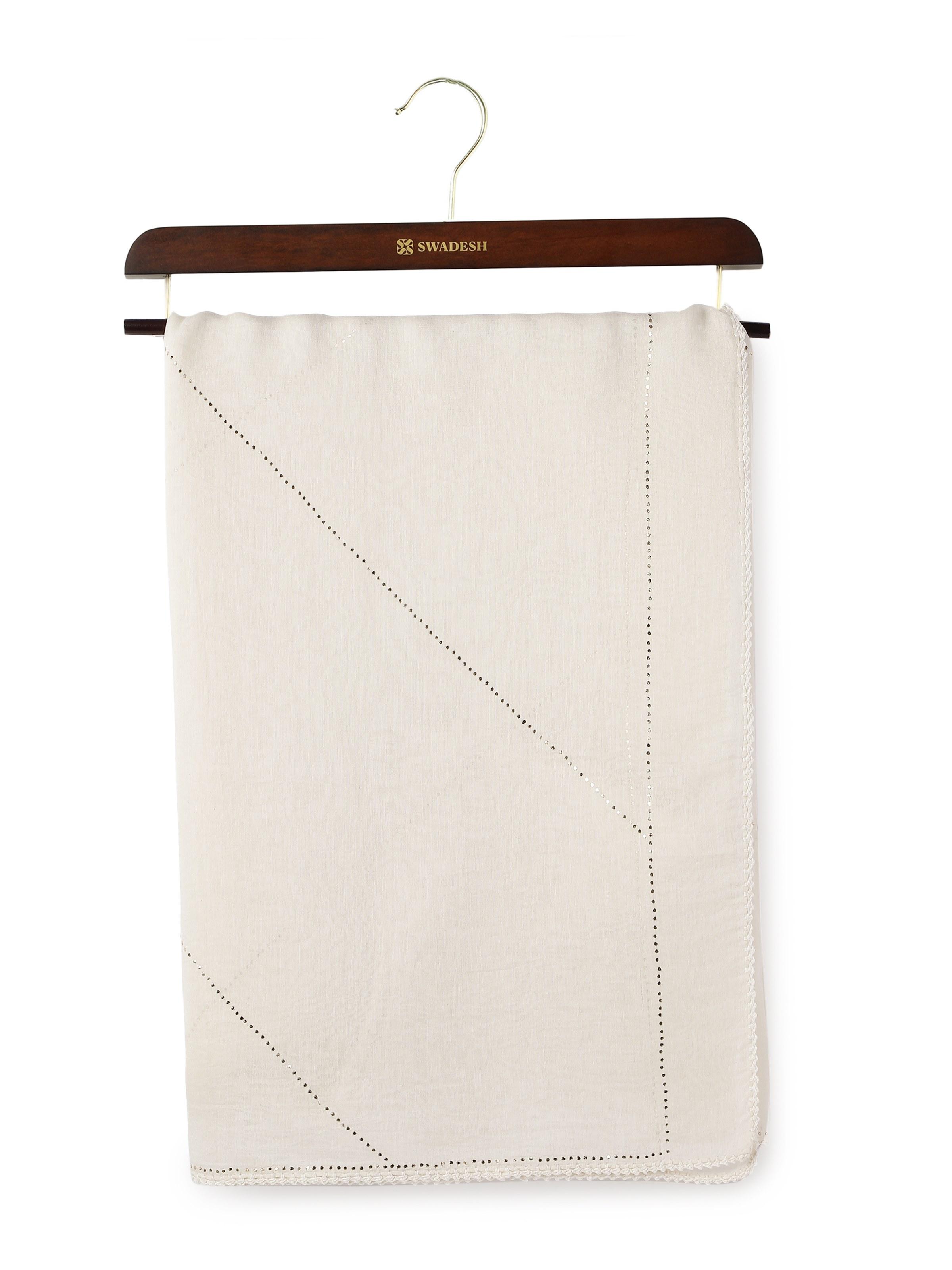 Off-white Cotton Silk Mukaish Embroidered Dupatta