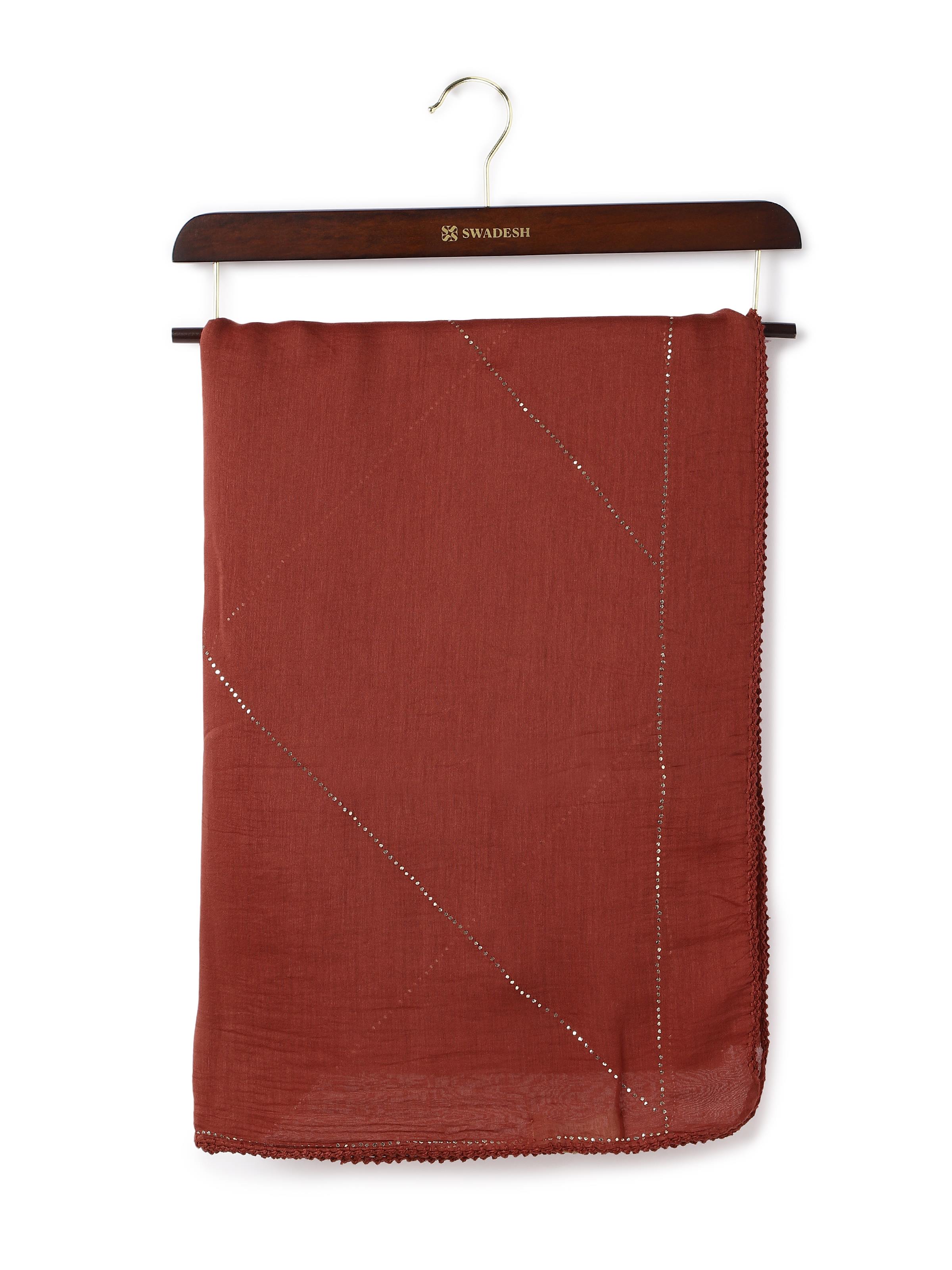 Maroon Cotton Silk Mukaish Embroidered Dupatta