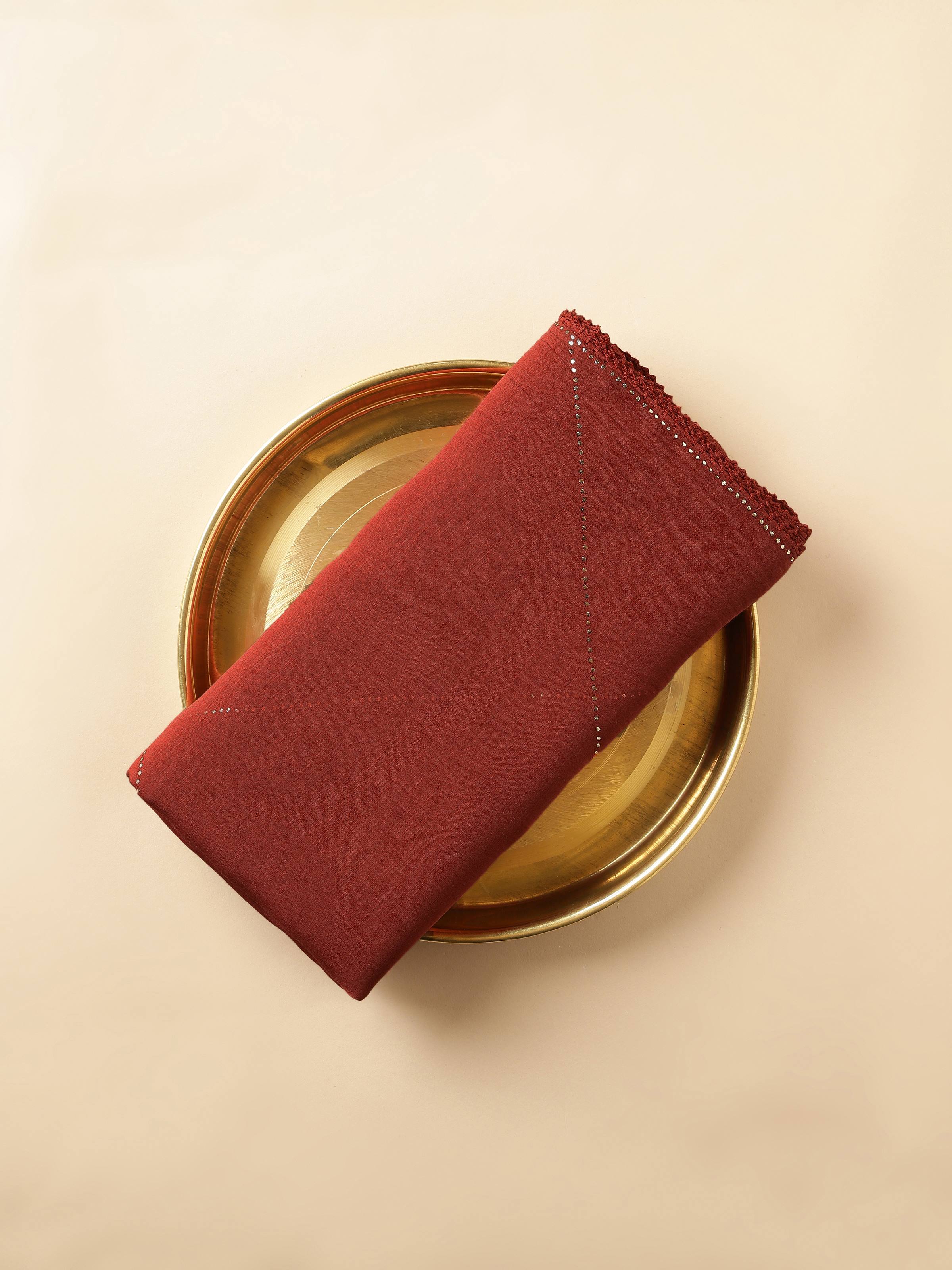 Maroon Cotton Silk Mukaish Embroidered Dupatta