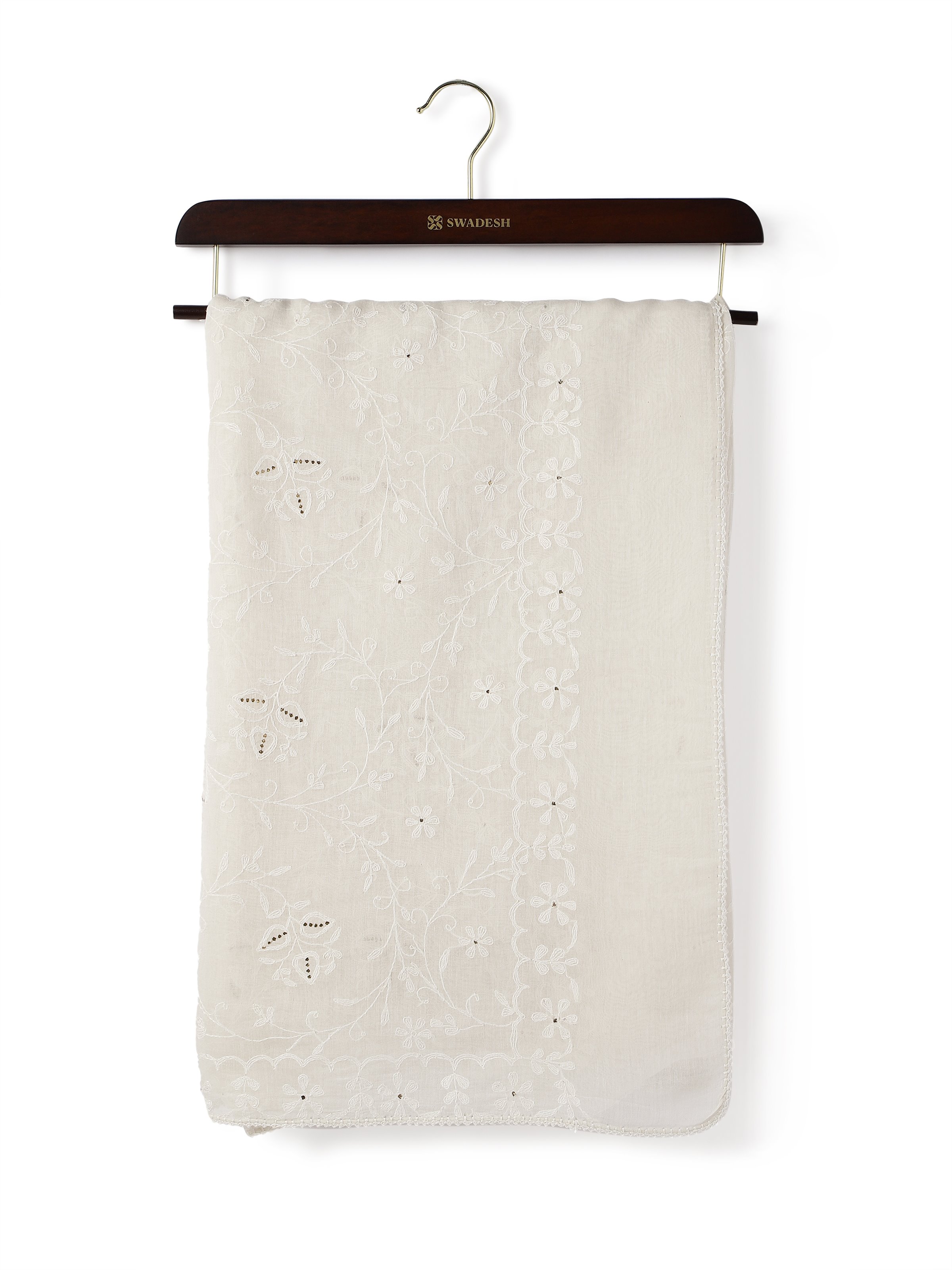 Off-white Cotton Silk Chikankari Dupatta With Tepchi Embroidery