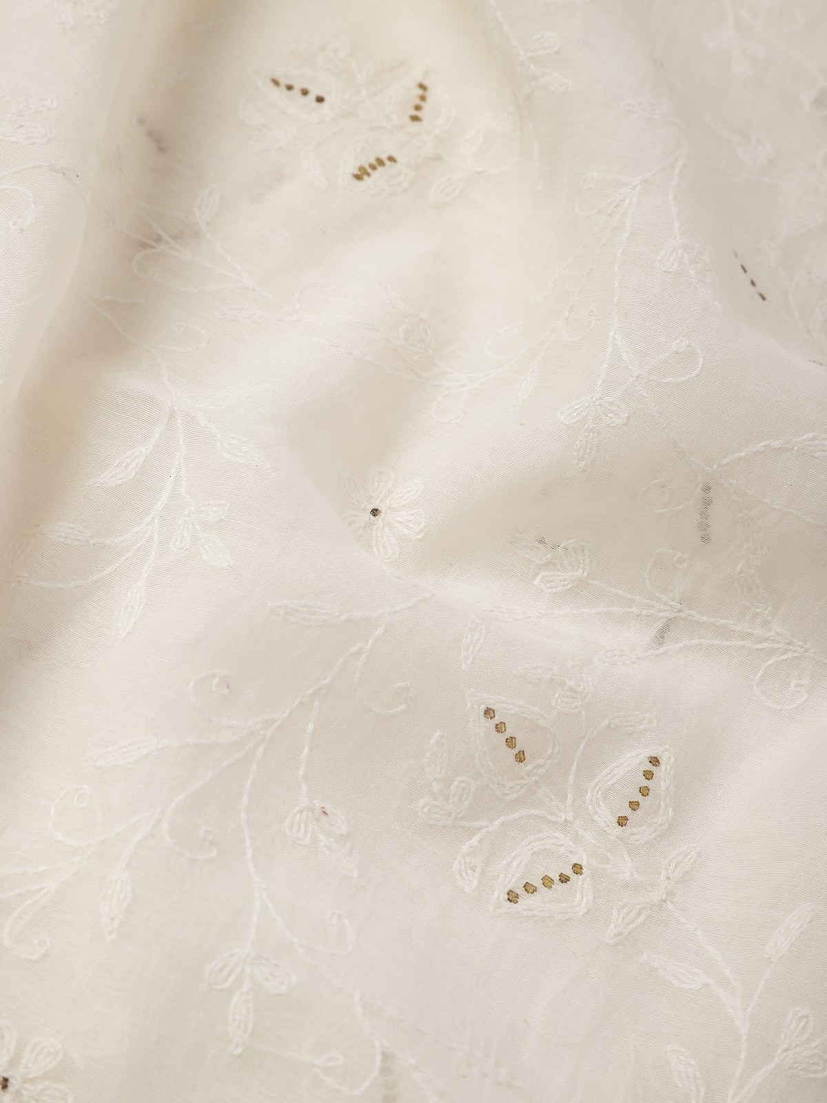 Off-white Cotton Silk Chikankari Dupatta With Tepchi Embroidery