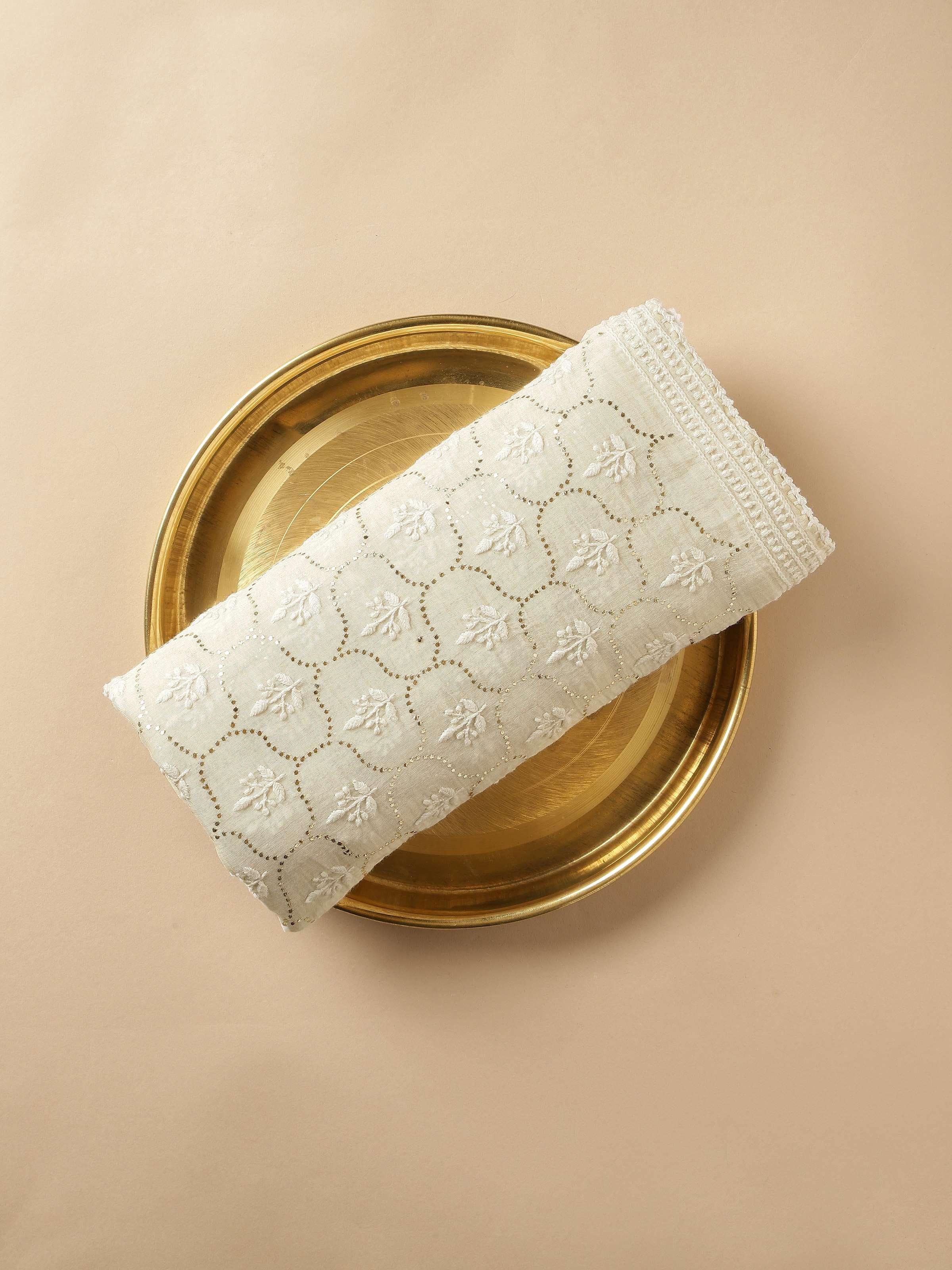 Off-white Cotton Silk Mukaish Embroidered Dupatta