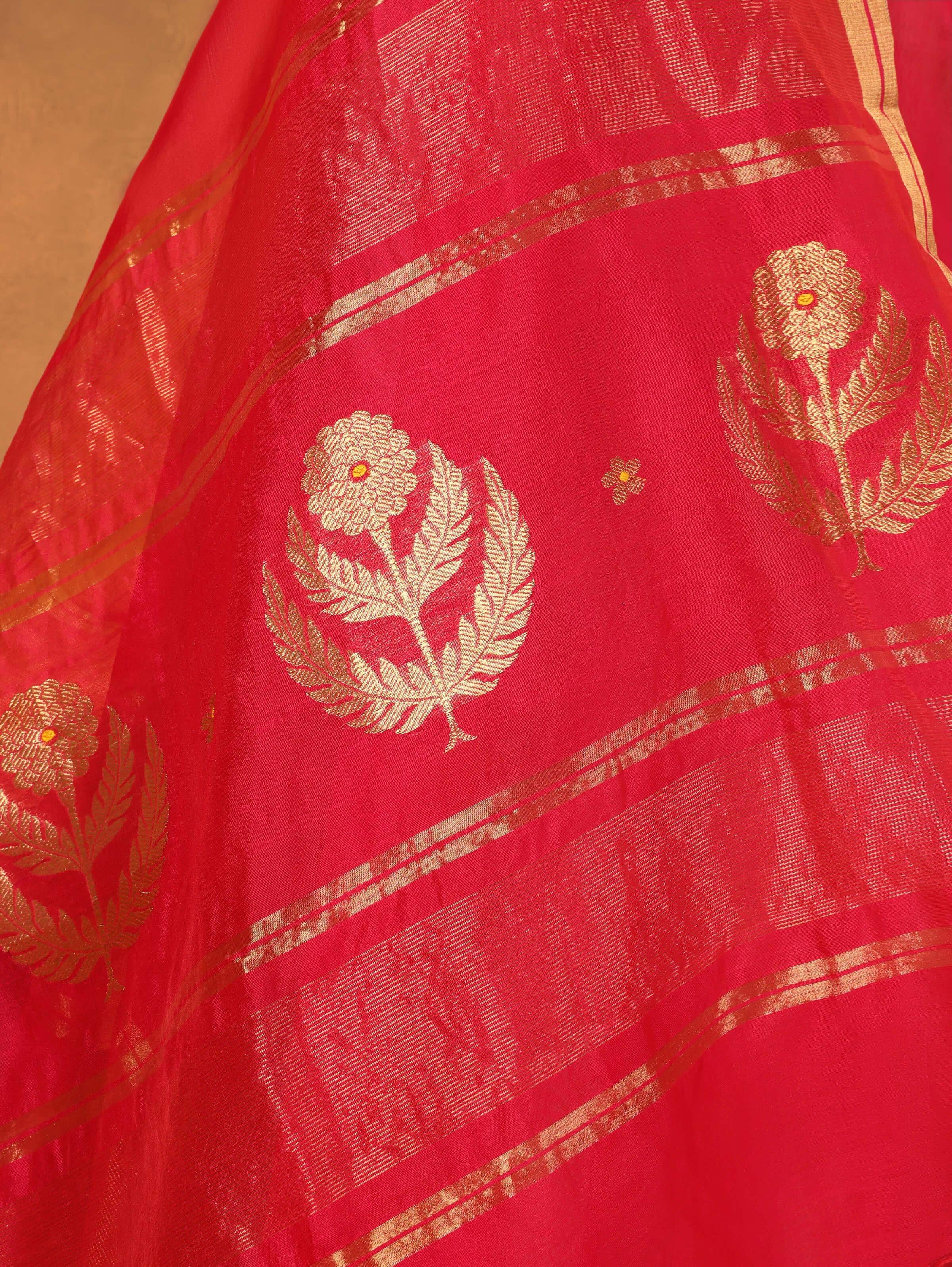 Pink Cotton Silk Chikankari Dupatta With Floral Buttis