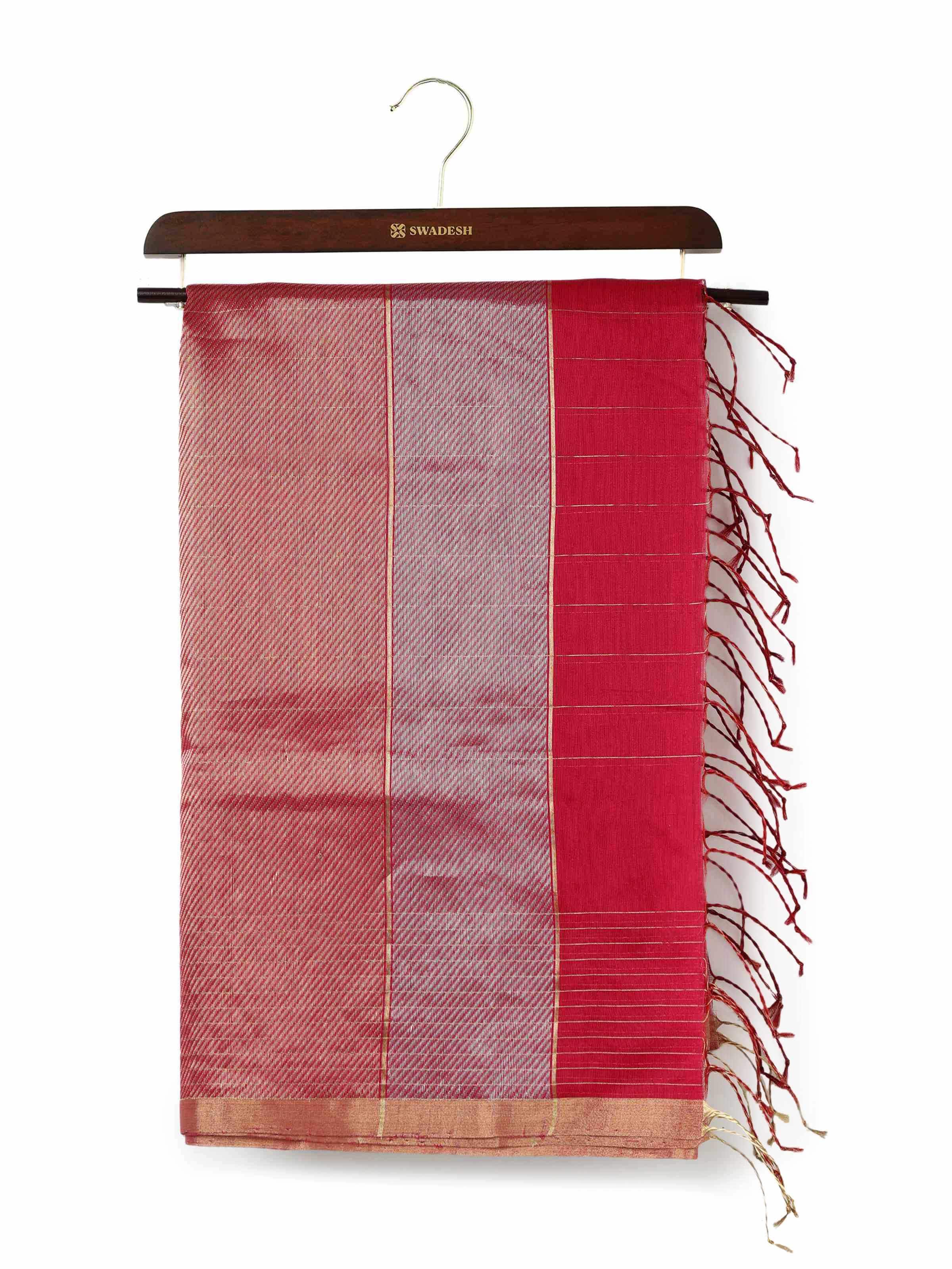 Pink Cotton Silk Chanderi Dupatta With Zari Border