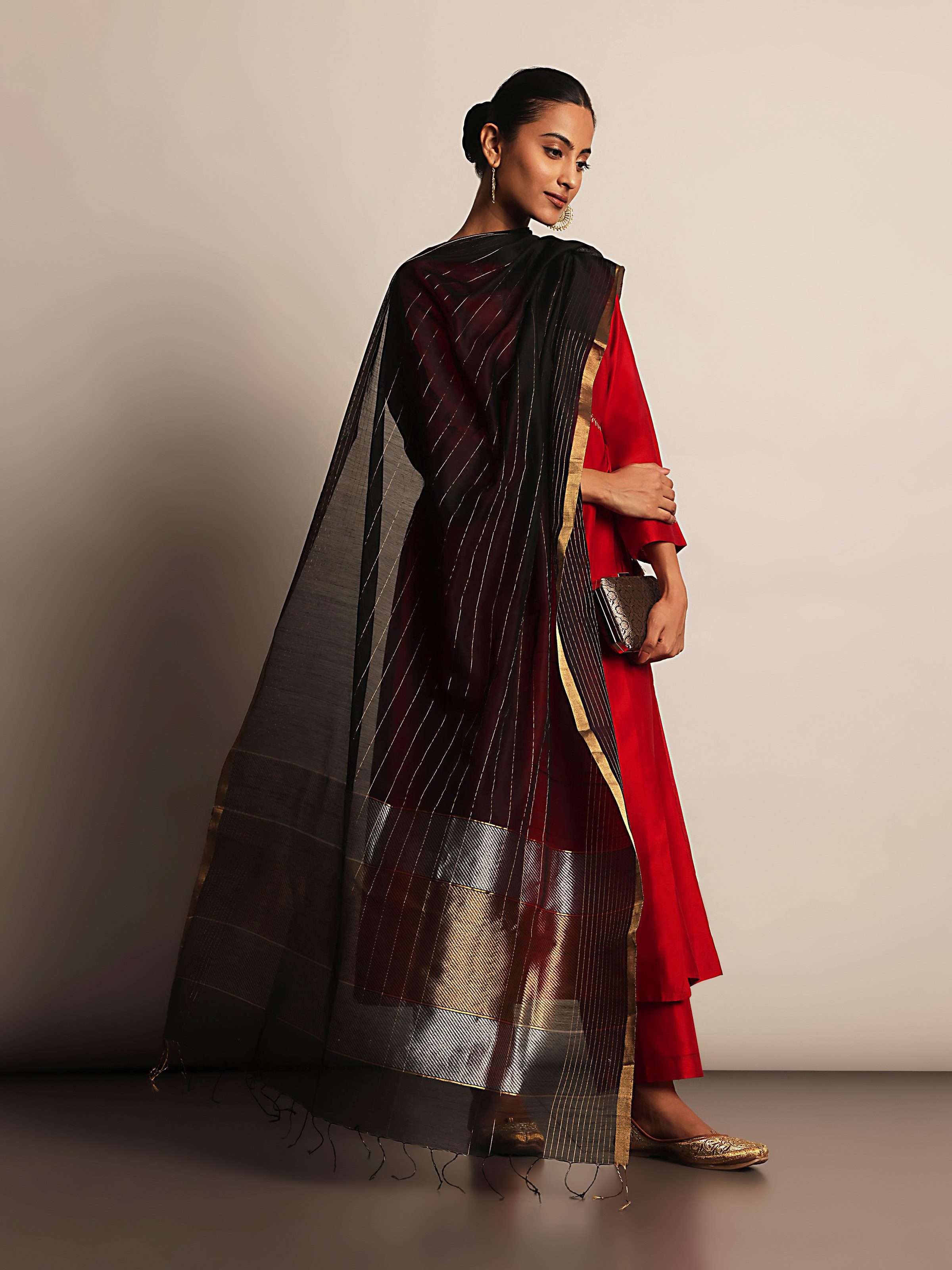 Black Cotton Silk Chanderi Dupatta