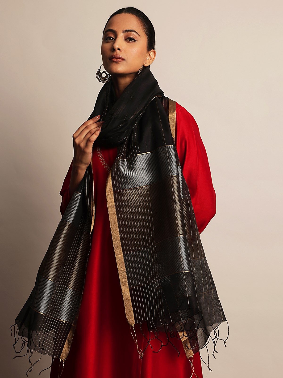 Black Cotton Silk Chanderi Dupatta