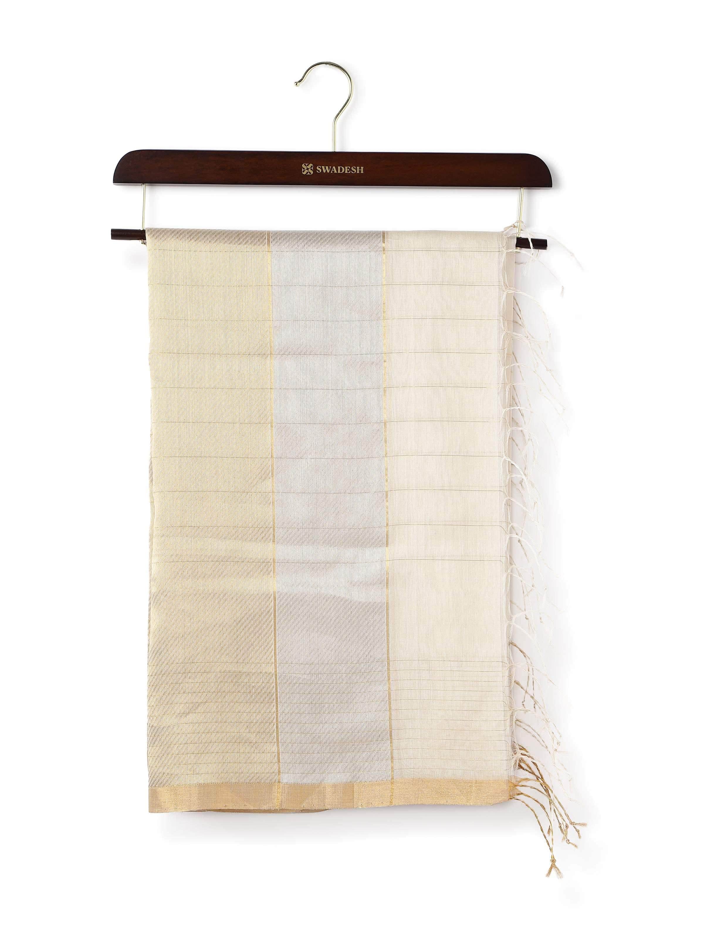 White & Gold Cotton Silk Chanderi Dupatta